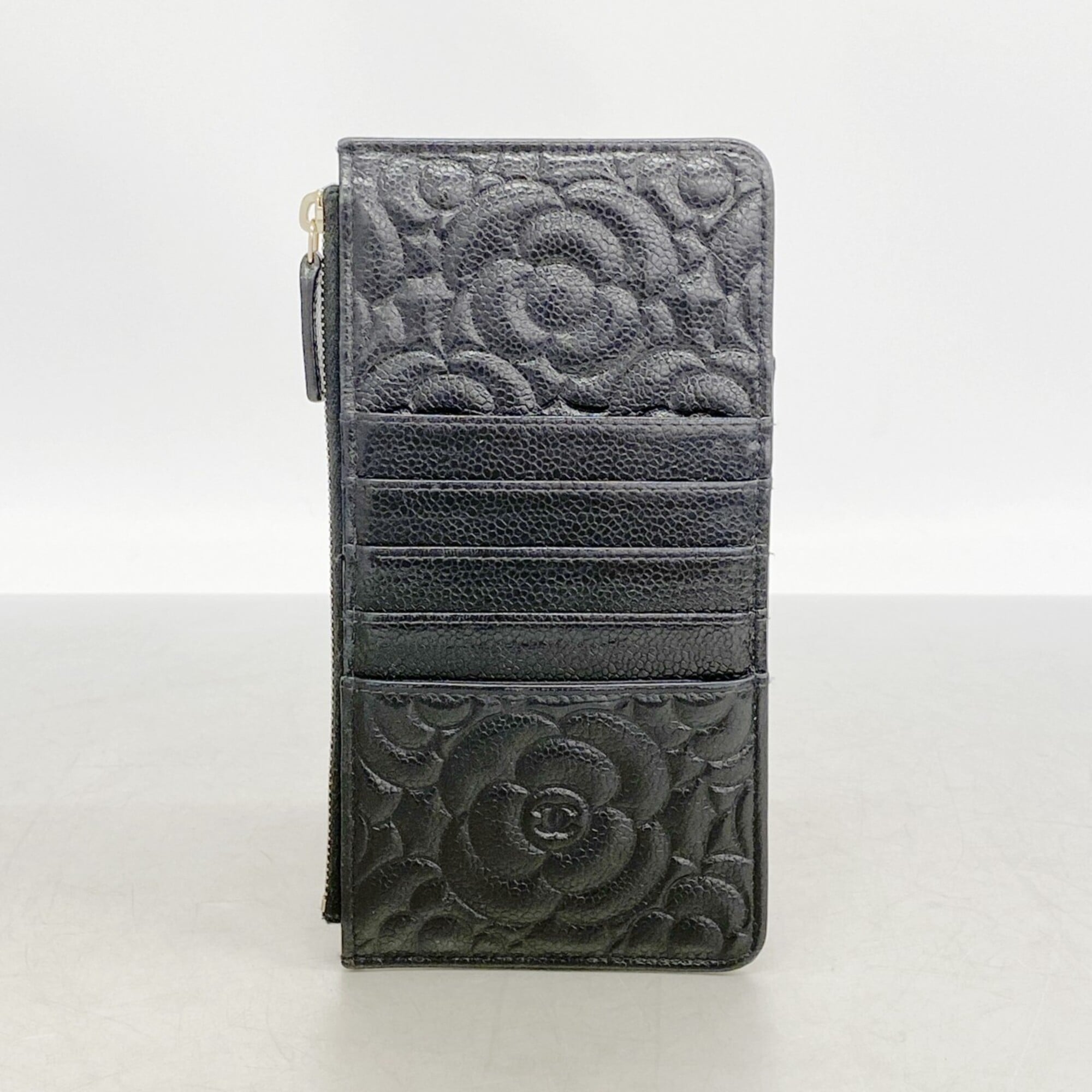 Chanel Black Grained Calfskin Long Wallet (Bi-Fold) (Pre-Owned)