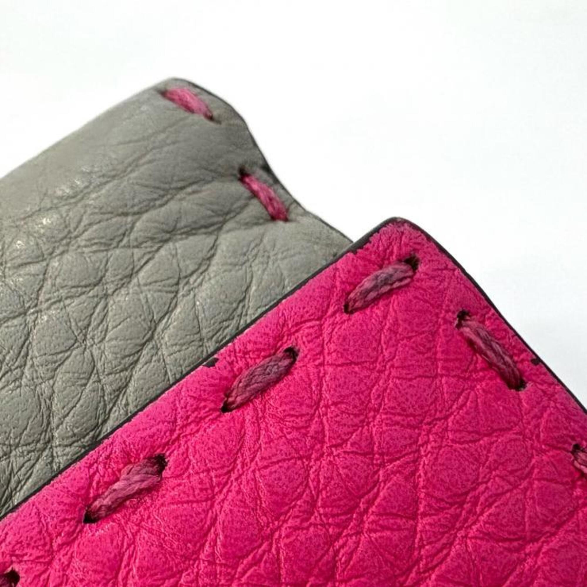 Fendi Gray Light Pink Pink Leather Long Wallet (Bi-Fold) (Pre-Owned)