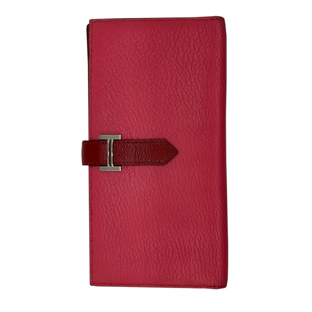 Hermes Bicolor Rouge Garance Chevre Leather Long Wallet (Bi-Fold) (Pre-Owned)