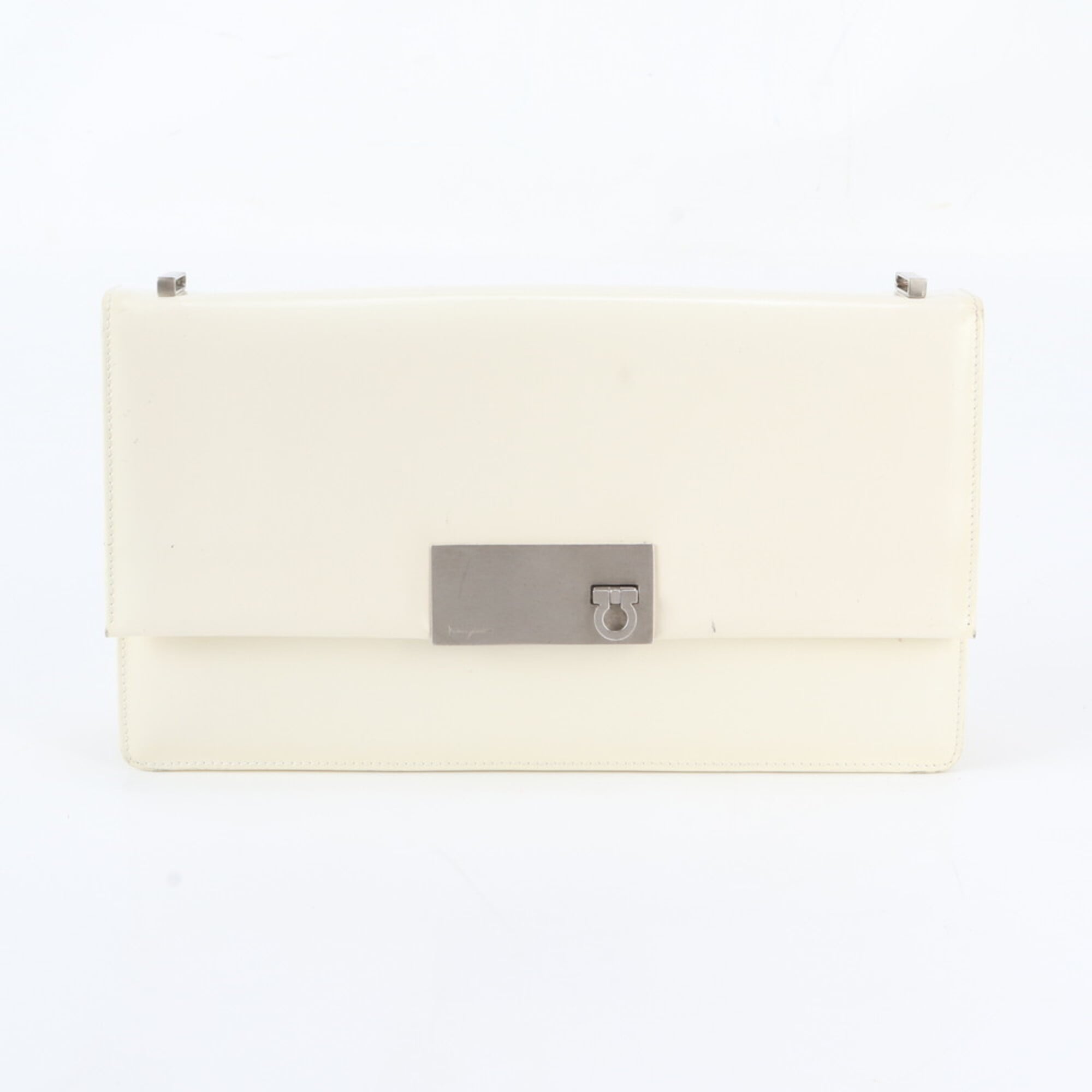 Salvatore Ferragamo Ivory Leather Clutch Bag Pouch (Pre-Owned)