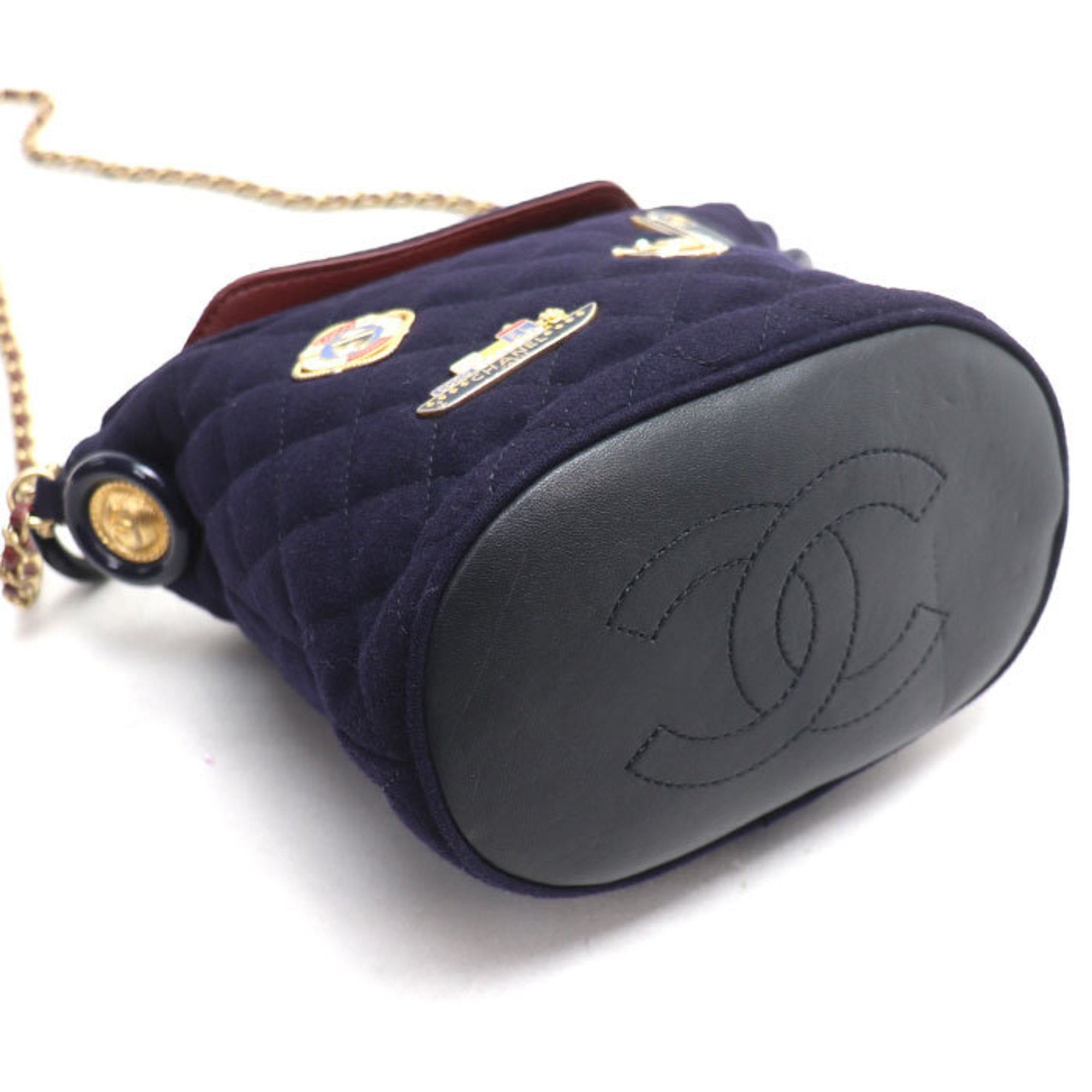 Chanel Navy Wool Leather Shoulder Bag (Pre-Owned)