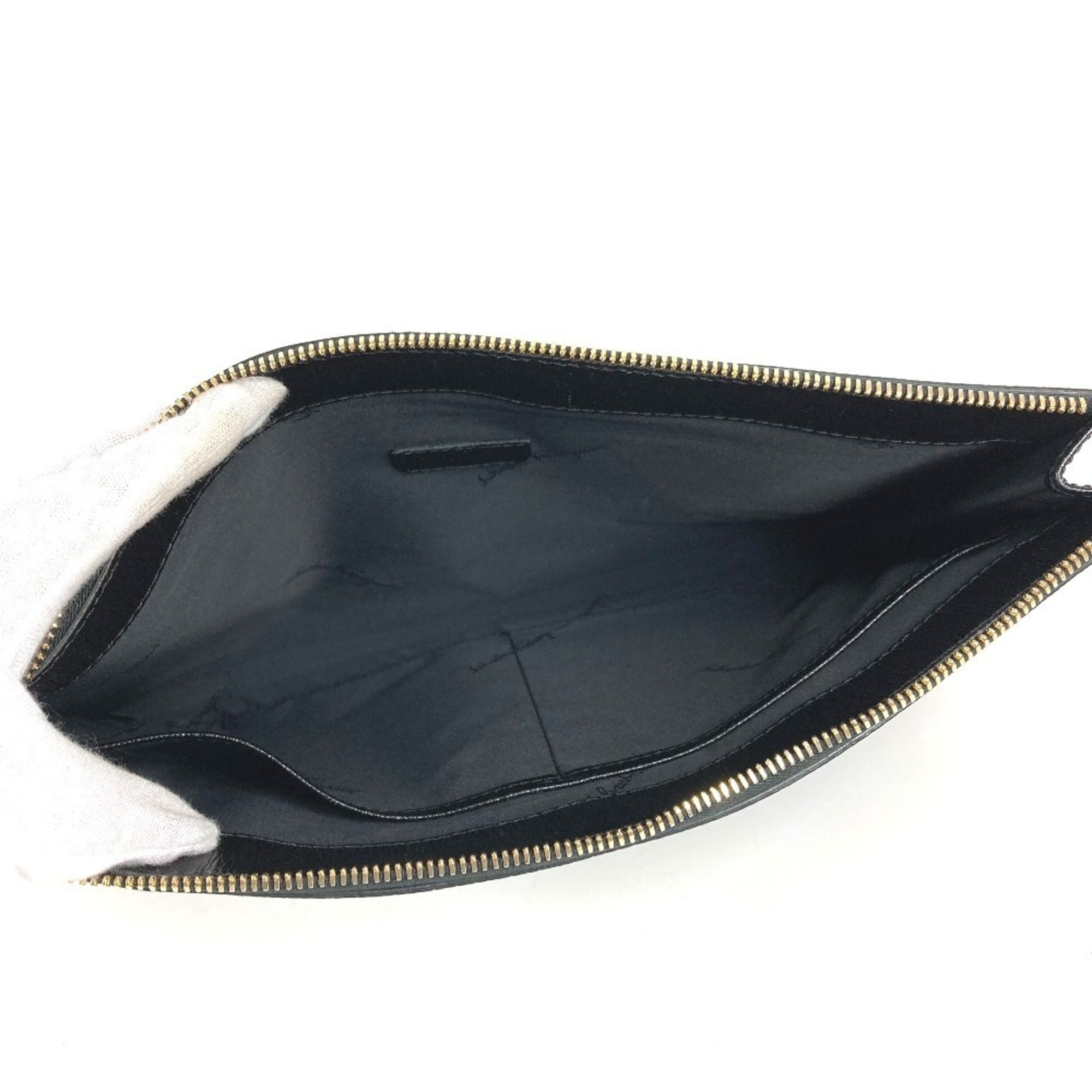 Salvatore Ferragamo Black Leather Clutch Bag Handbag Pouch (Pre-Owned)