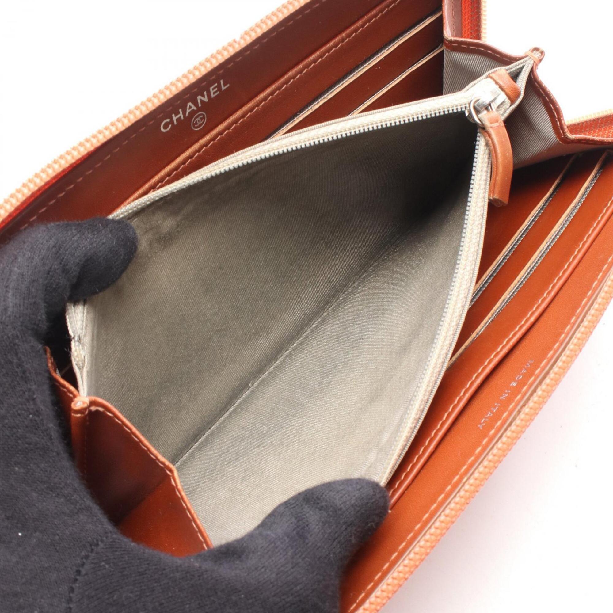 Chanel Orange Grained Calfskin Long Wallet (Bi-Fold) (Pre-Owned)