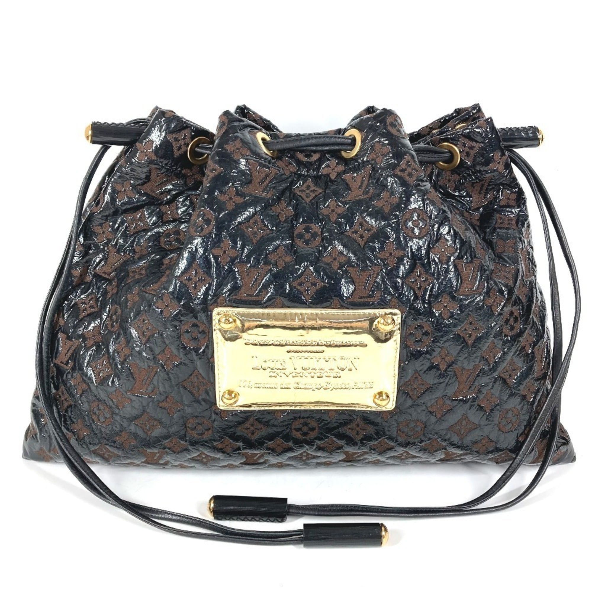 Louis Vuitton Black Brown Leather Canvas Vinyl Shoulder Bag Tote Bag (Pre-Owned)