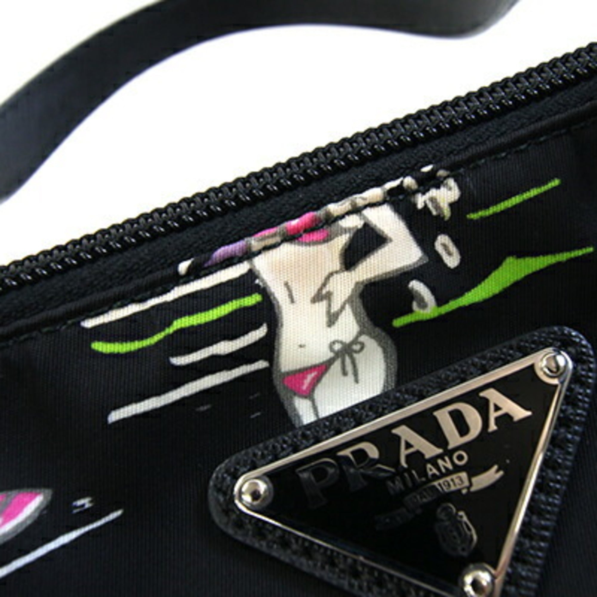 Prada Black Nero Nylon Leather Handbag (Pre-Owned)