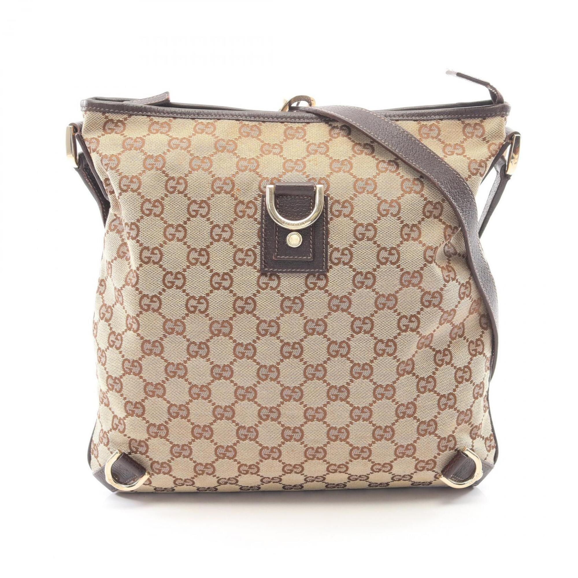 Gucci Beige Brown Canvas Leather Handbag Shoulder Bag (Pre-Owned)