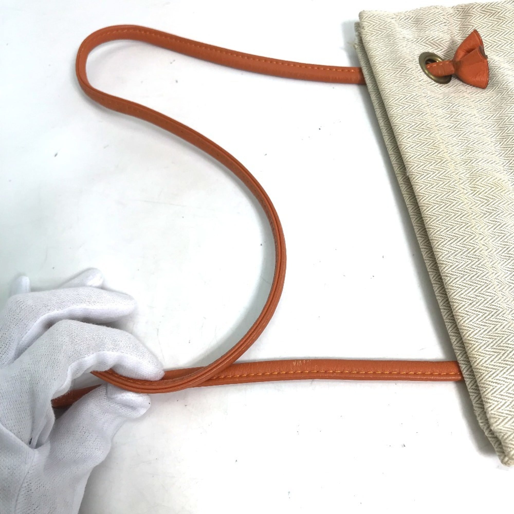 Hermes Beige Orange Canvas Leather Shoulder Bag (Pre-Owned)