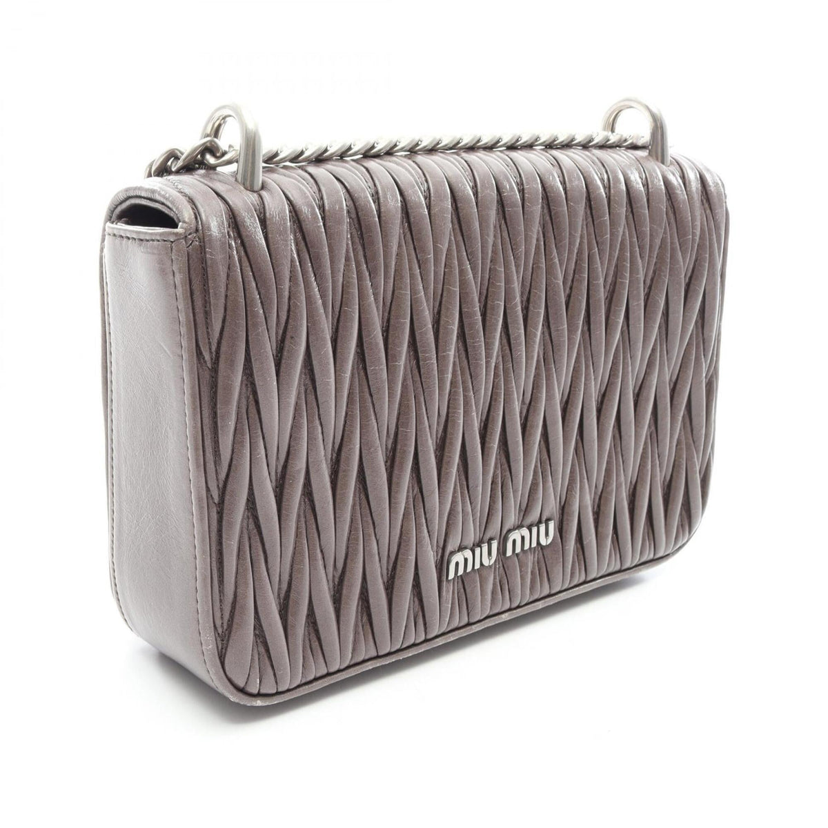 Miu Miu Gray Leather Handbag Shoulder Bag (Pre-Owned)