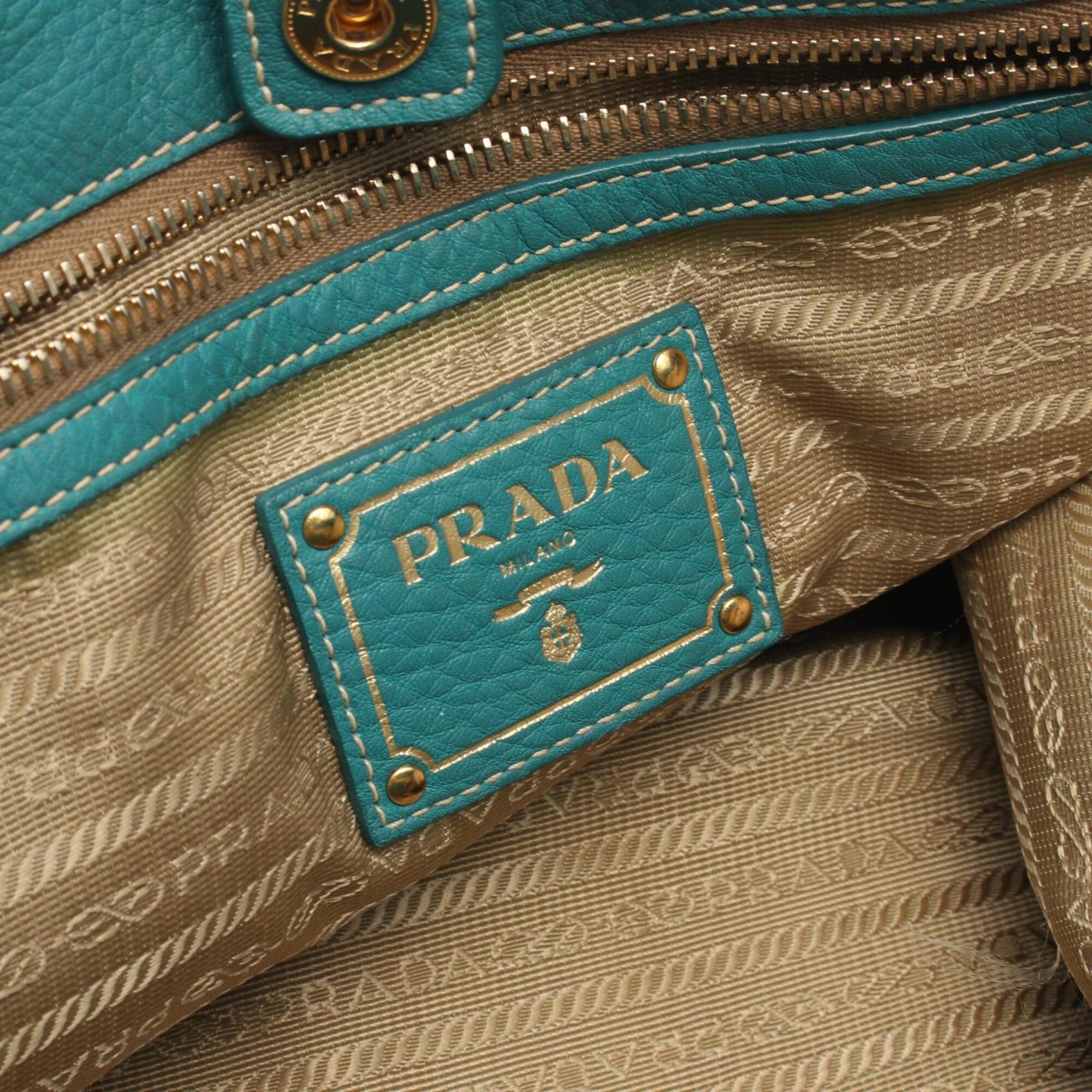 Prada Green Leather Handbag Tote Bag (Pre-Owned)
