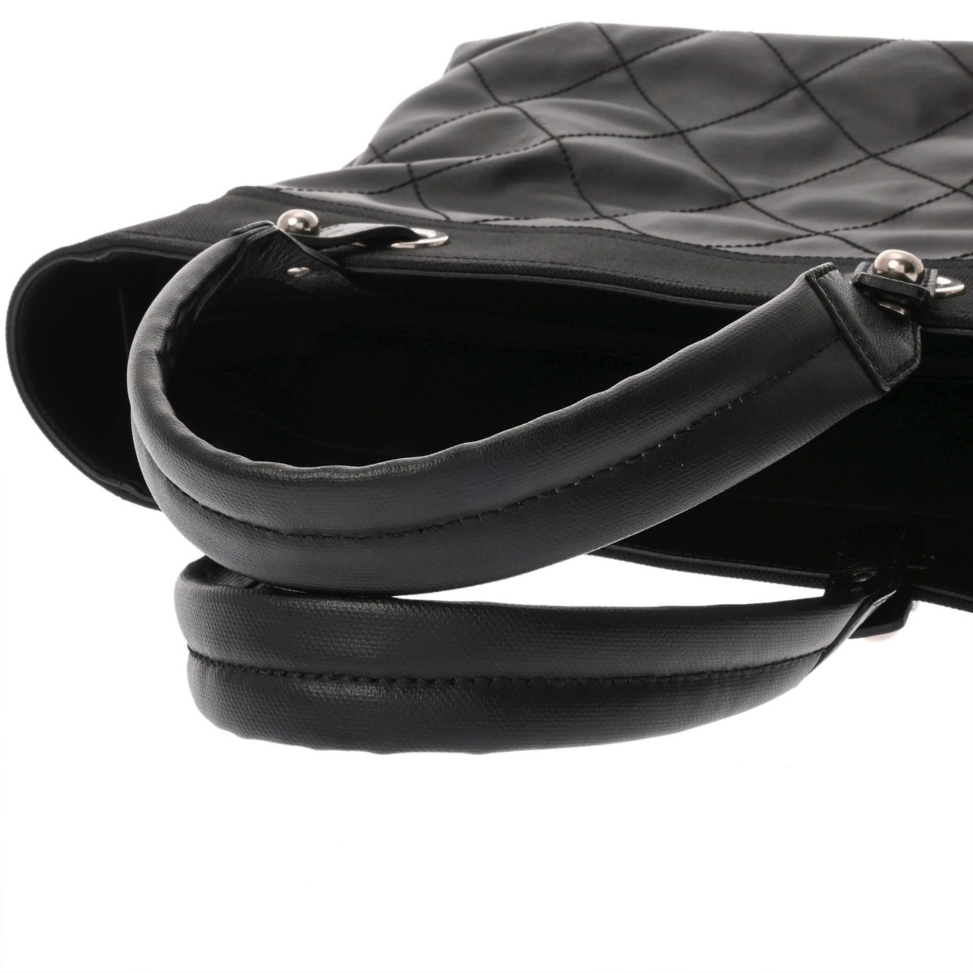 Chanel Paris Biarritz Black Canvas Leather Tote Bag (Pre-Owned)