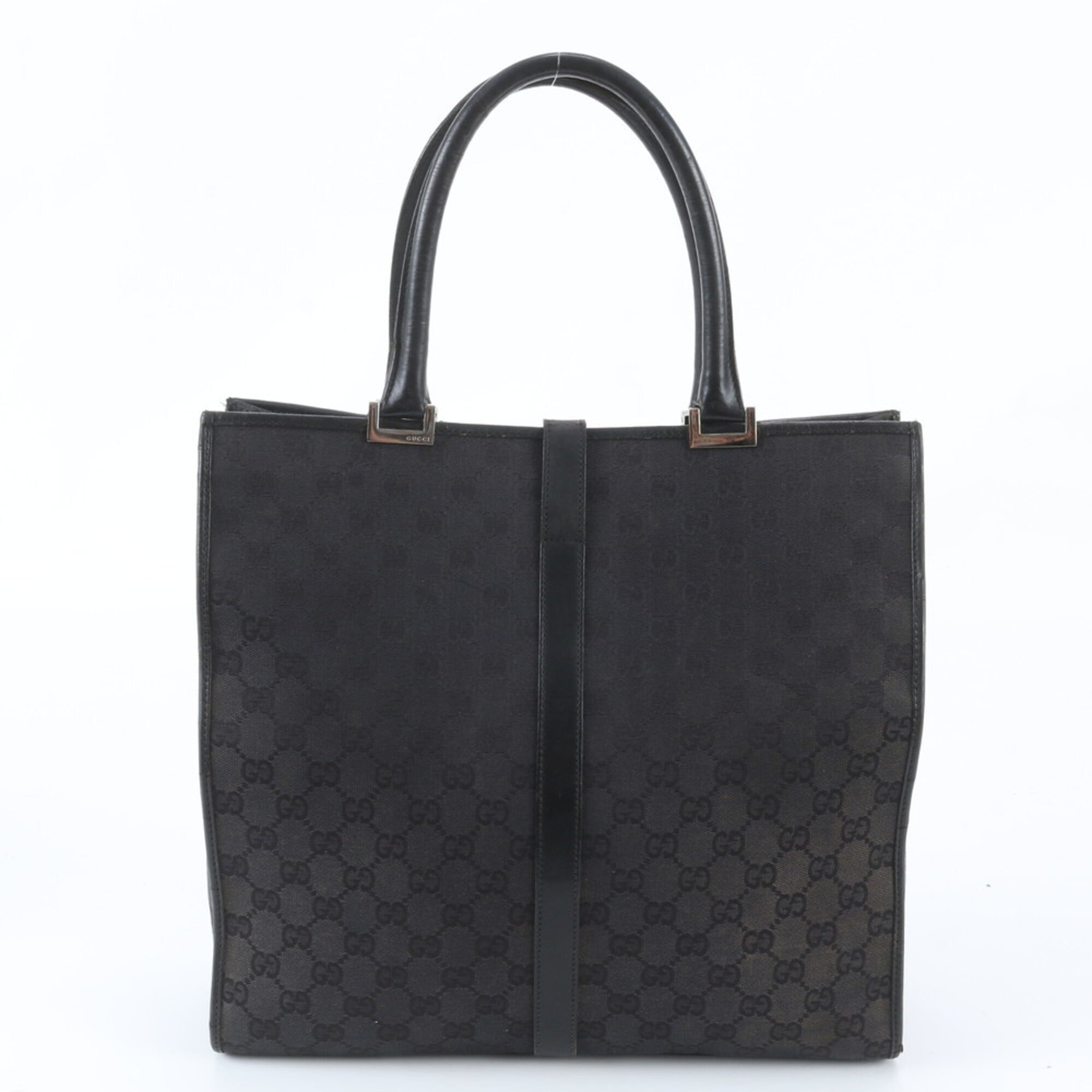 Gucci Black Leather Canvas Handbag Shoulder Bag Tote Bag (Pre-Owned)