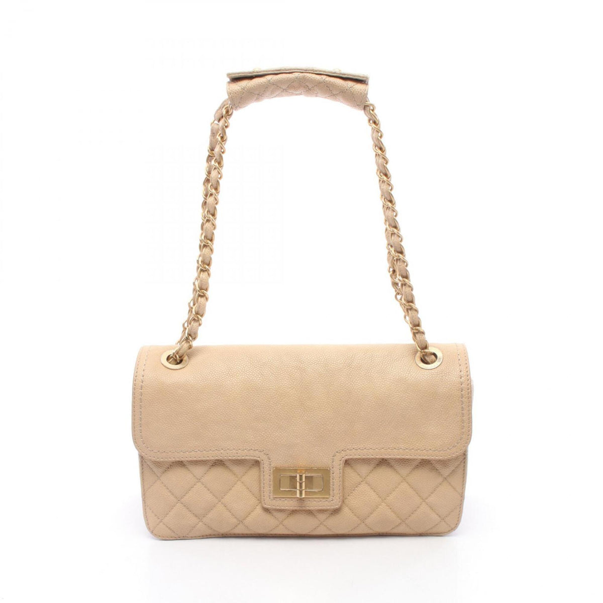 Chanel Beige Grained Calfskin Handbag Shoulder Bag (Pre-Owned)
