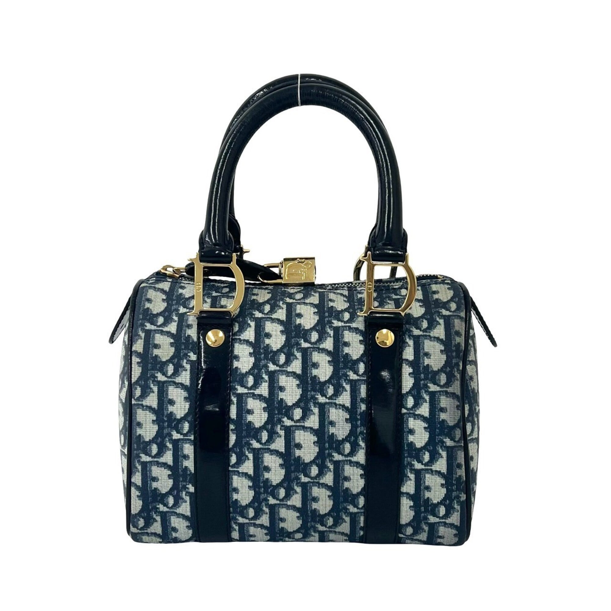 Christian Dior Black Navy Leather Pvc Boston Bag Handbag (Pre-Owned)