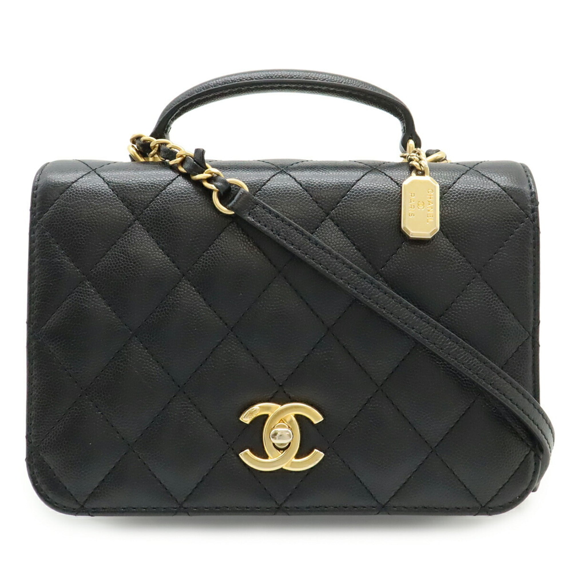 Chanel Matelasse Black Grained Calfskin Handbag Shoulder Bag (Pre-Owned)