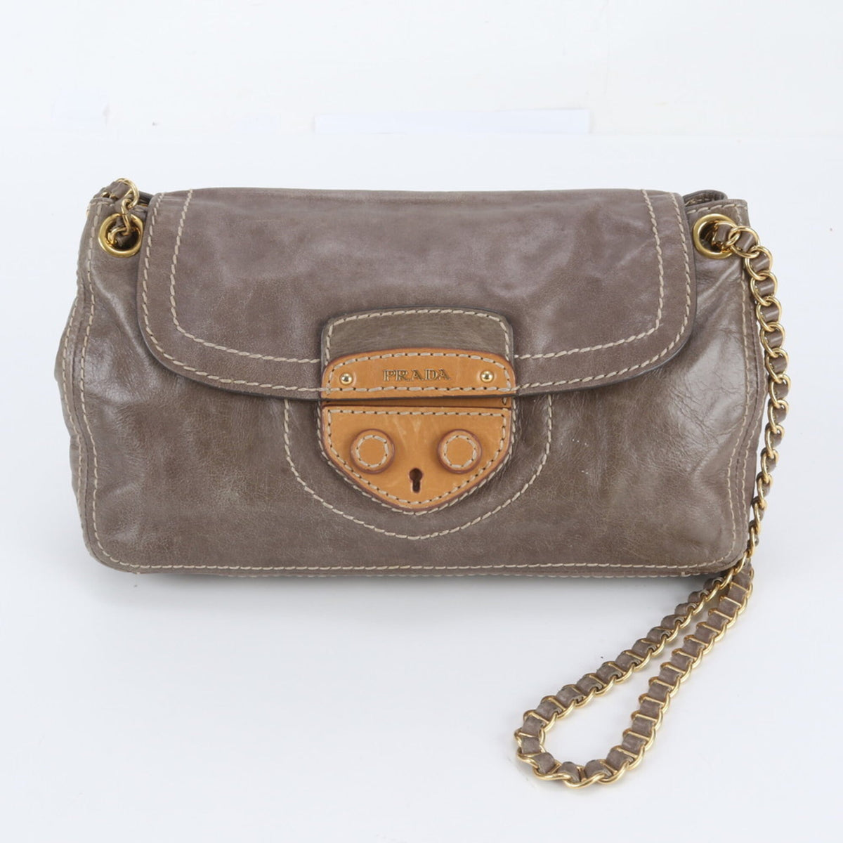 Prada Gray Leather Shoulder Bag (Pre-Owned)