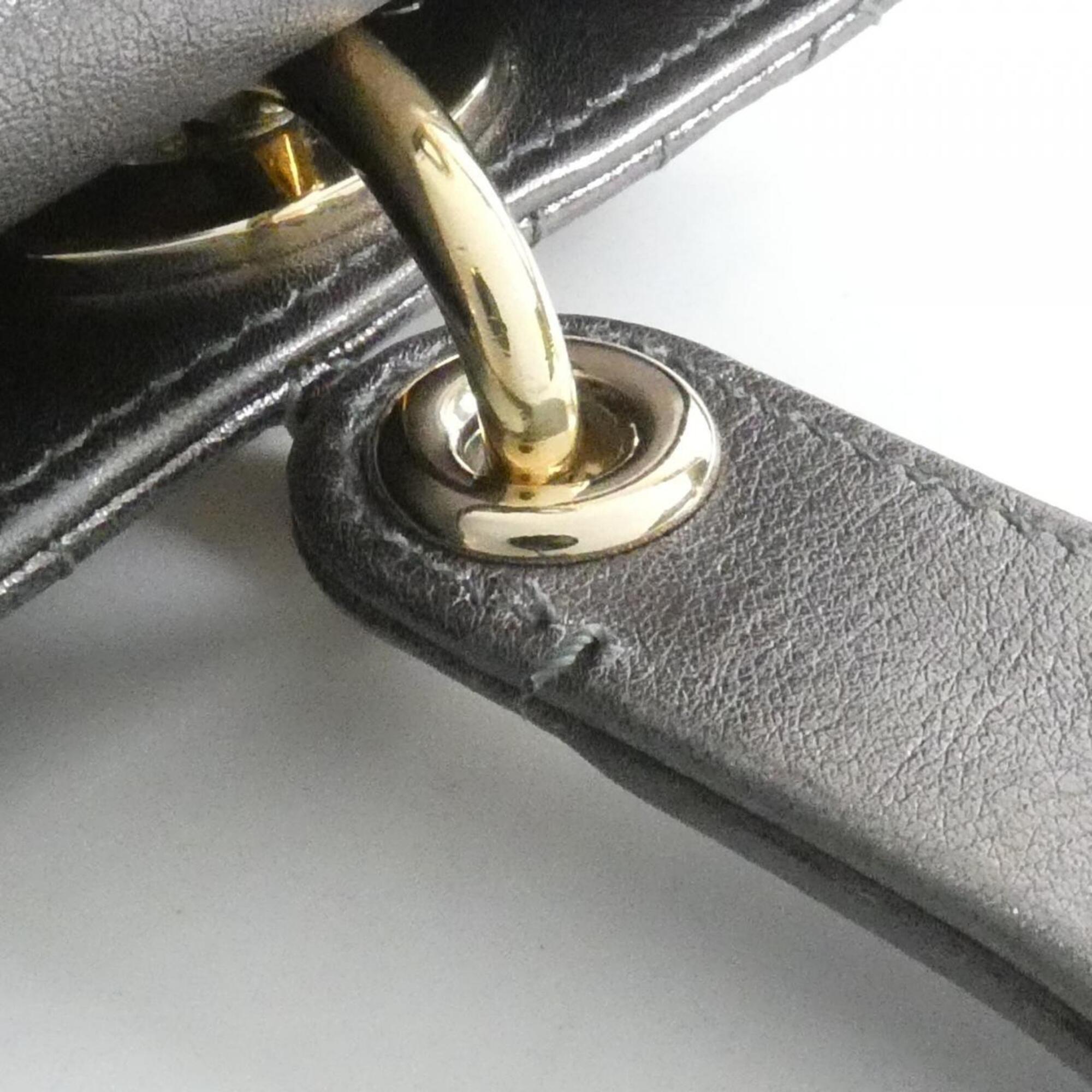 Christian Dior Gunmetal Metallic Leather Handbag (Pre-Owned)