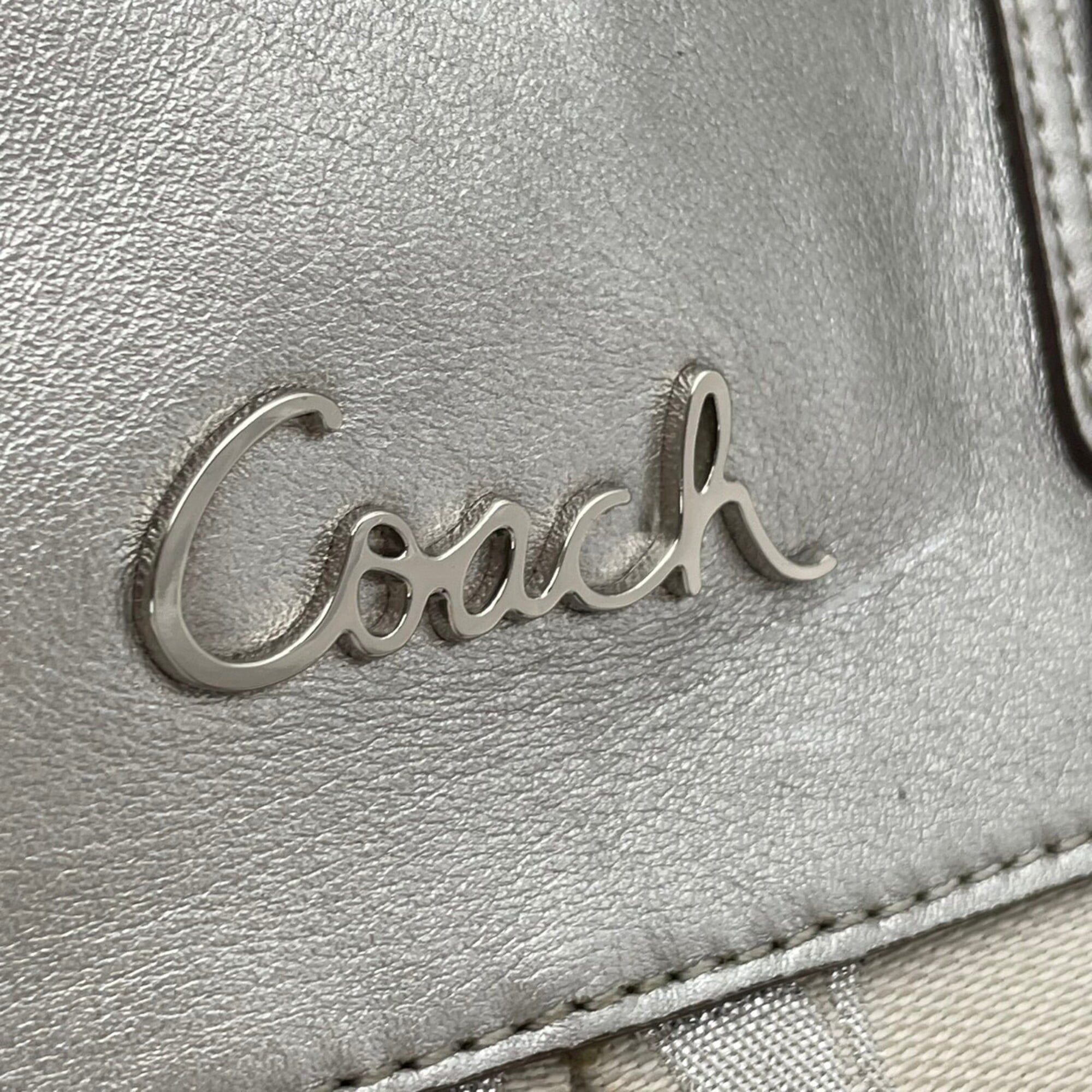 Coach Ivory Silver Canvas Leather Handbag Shoulder Bag Tote Bag (Pre-Owned)