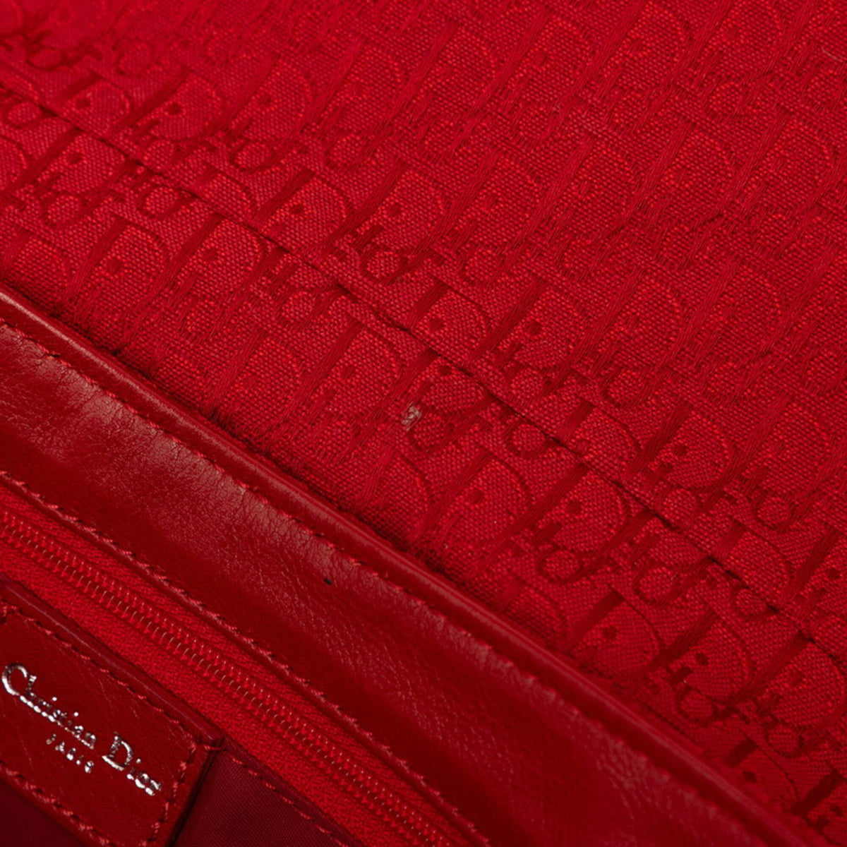 Christian Dior Red Color Canvas Leather Handbag Shoulder Bag (Pre-Owned)