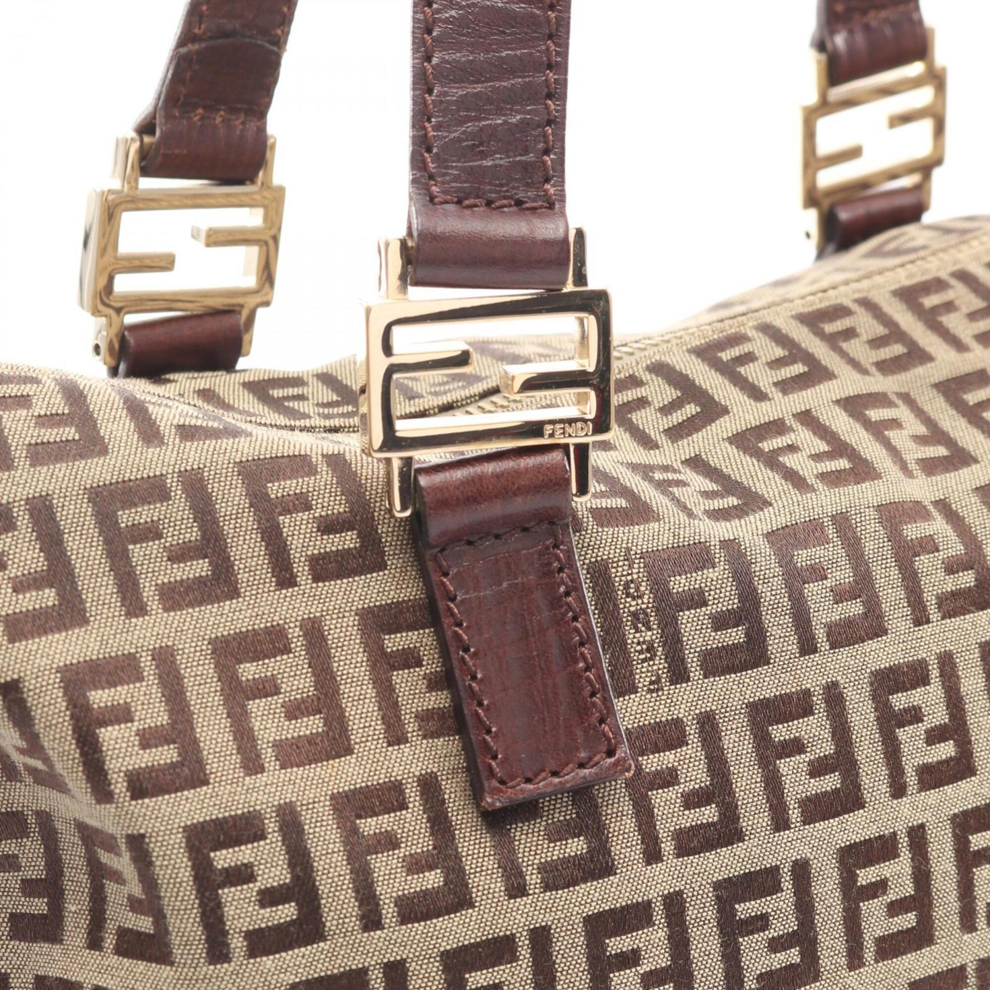 Fendi Beige Brown Canvas Leather Handbag Tote Bag (Pre-Owned)