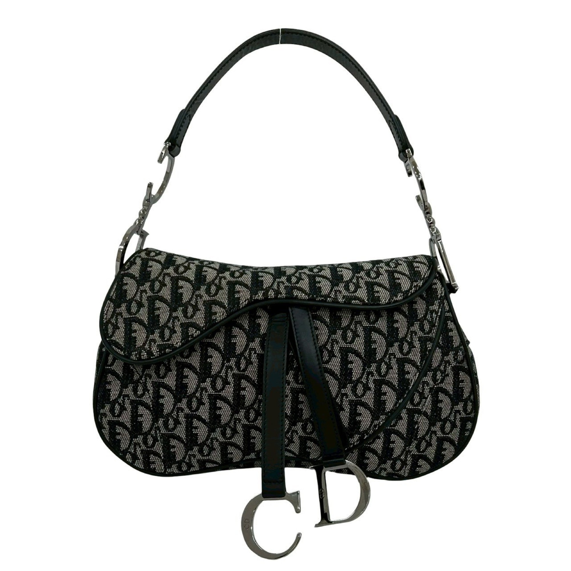 Christian Dior Black Canvas Leather Saddle Bag Shoulder Bag (Pre-Owned)