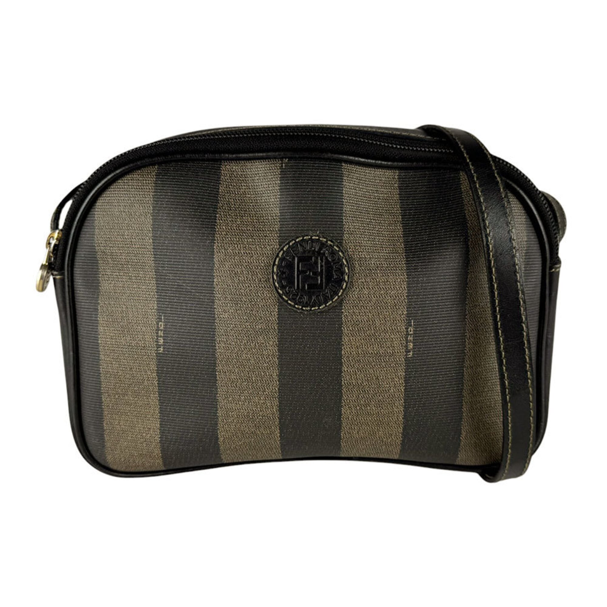 Fendi Black Brown Coated Canvas Shoulder Bag (Pre-Owned)