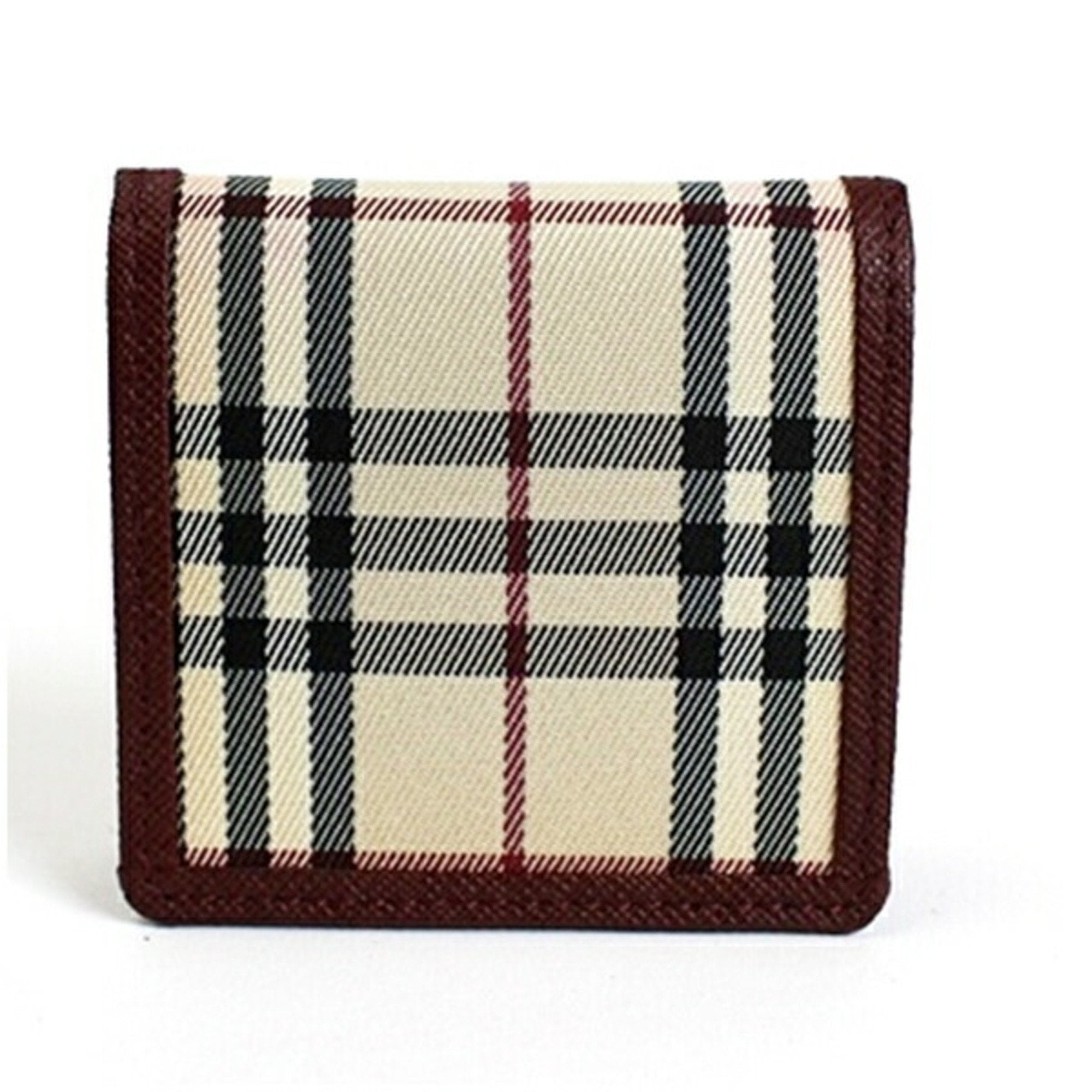 Burberry Beige Black Wine Canvas Leather Coin Purse/Coin Case (Pre-Owned)