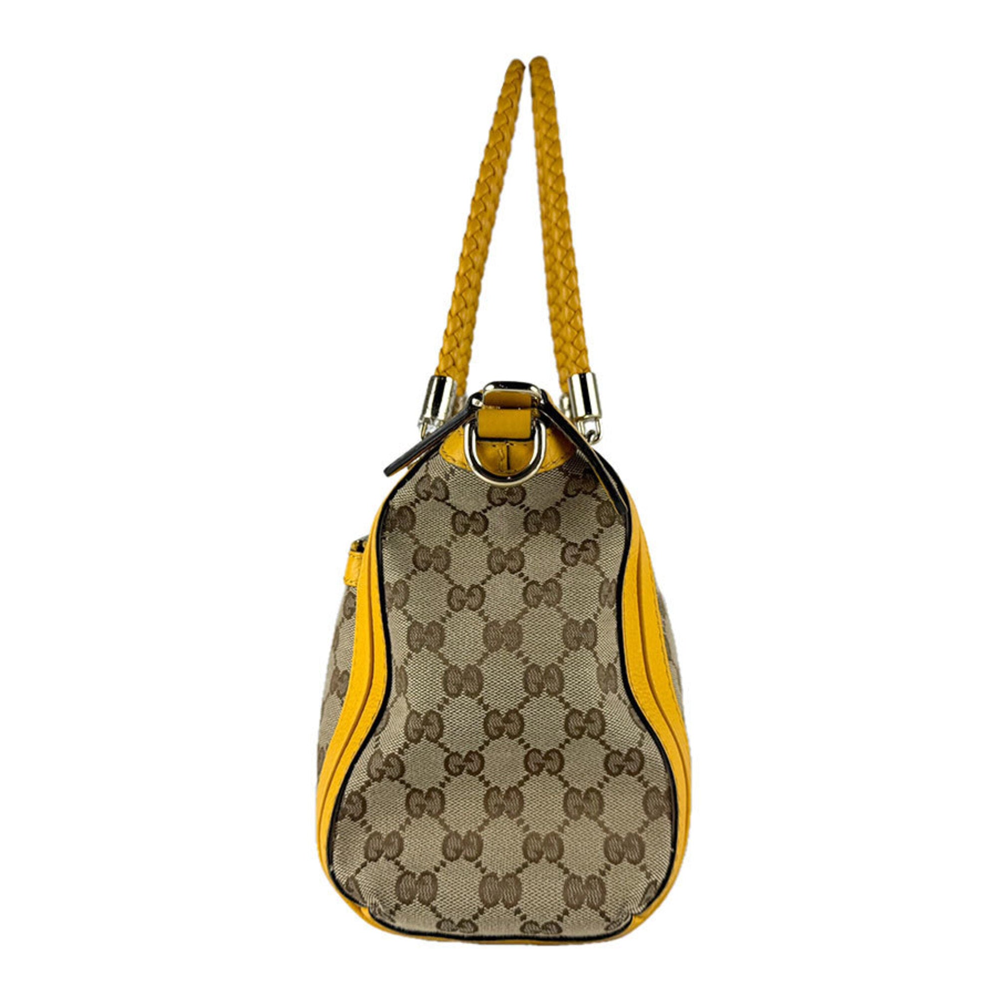 Gucci Brown Yellow Gg Canvas Leather Handbag Shoulder Bag (Pre-Owned)
