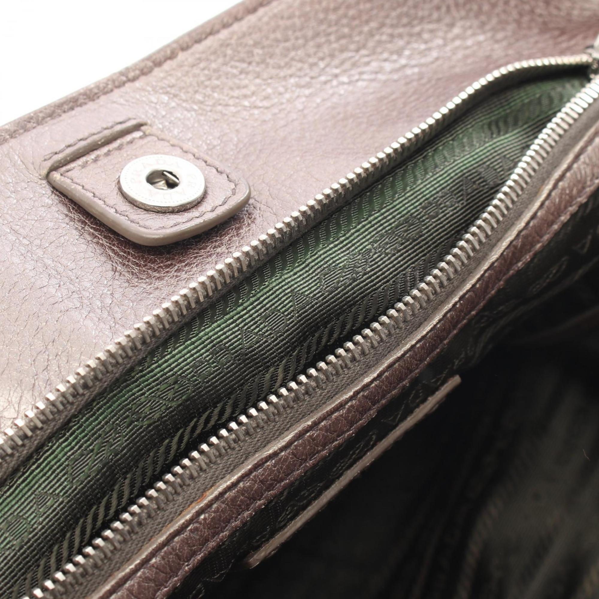 Prada Gray Leather Handbag Tote Bag (Pre-Owned)