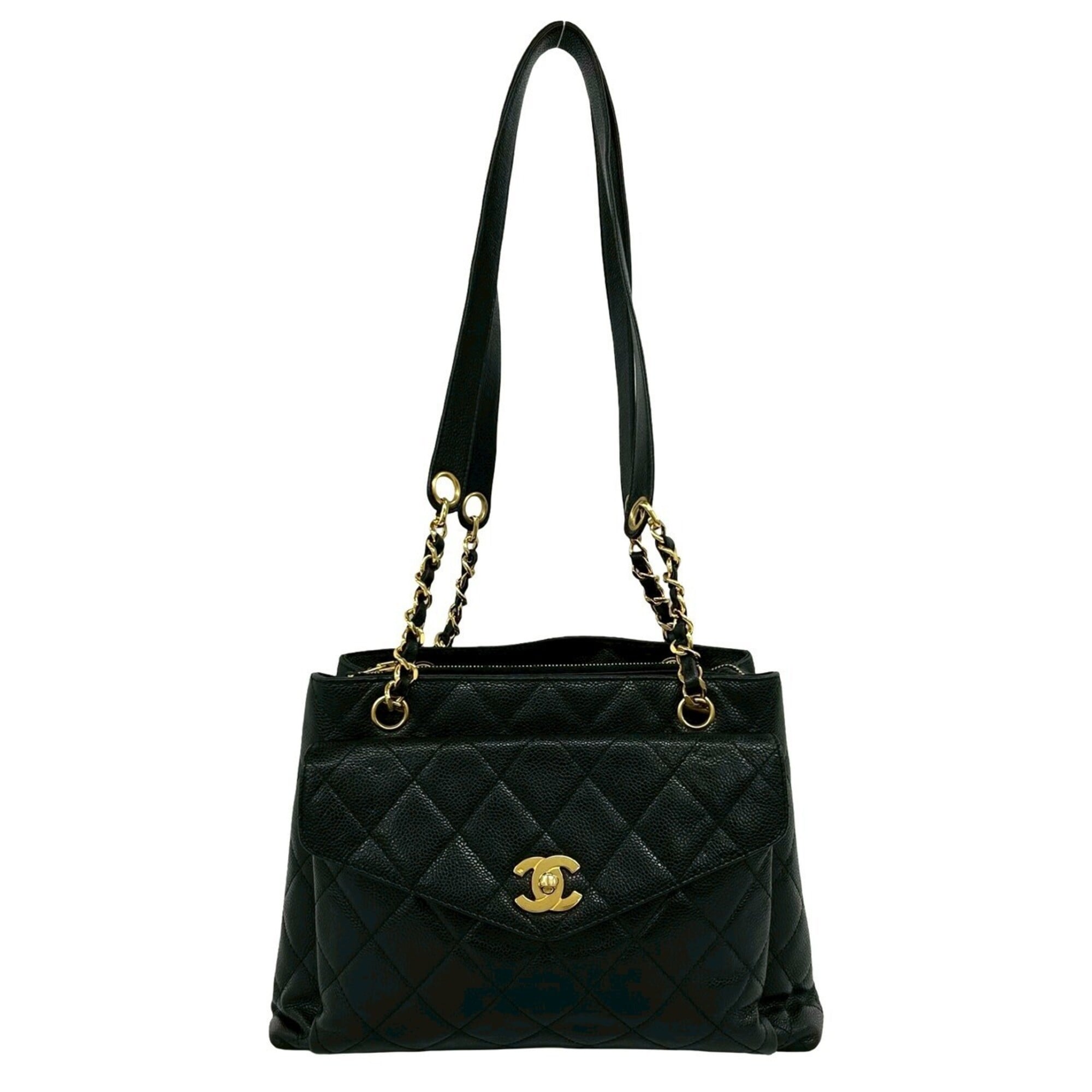 Chanel Black Grained Calfskin Shoulder Bag Tote Bag (Pre-Owned)