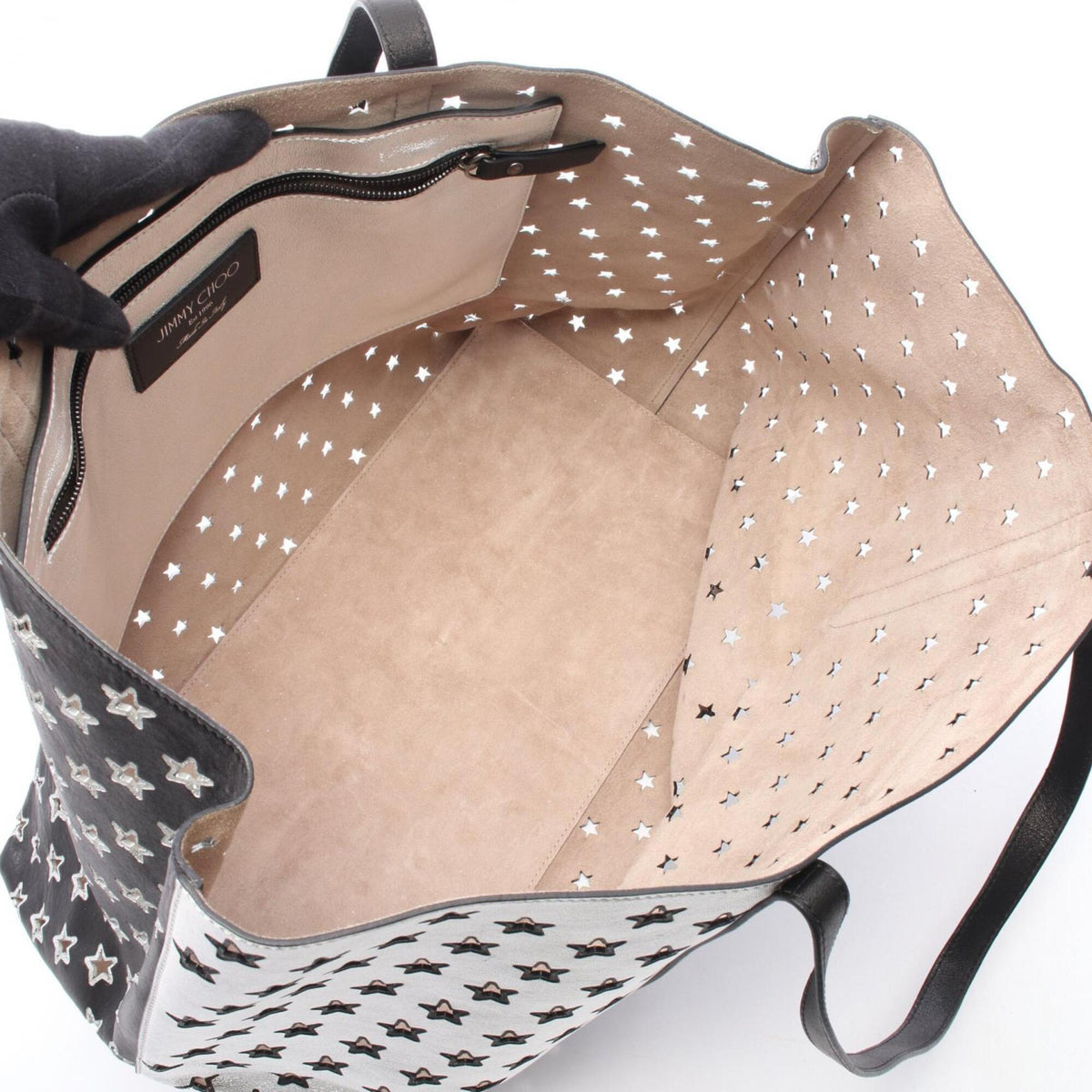Jimmy Choo Black Silver Leather Handbag Tote Bag (Pre-Owned)