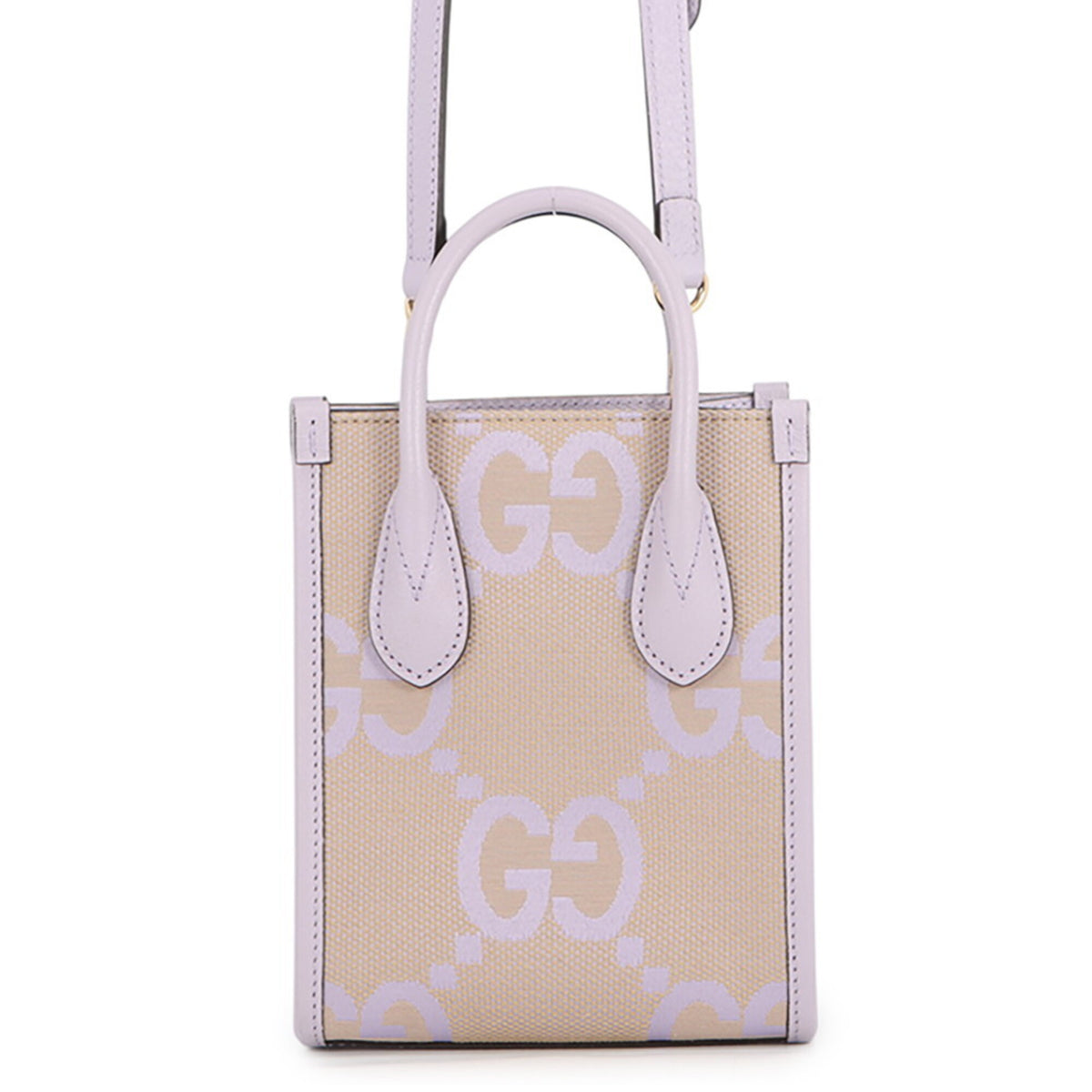 Gucci Beige Purple Gg Canvas Leather Handbag (Pre-Owned)
