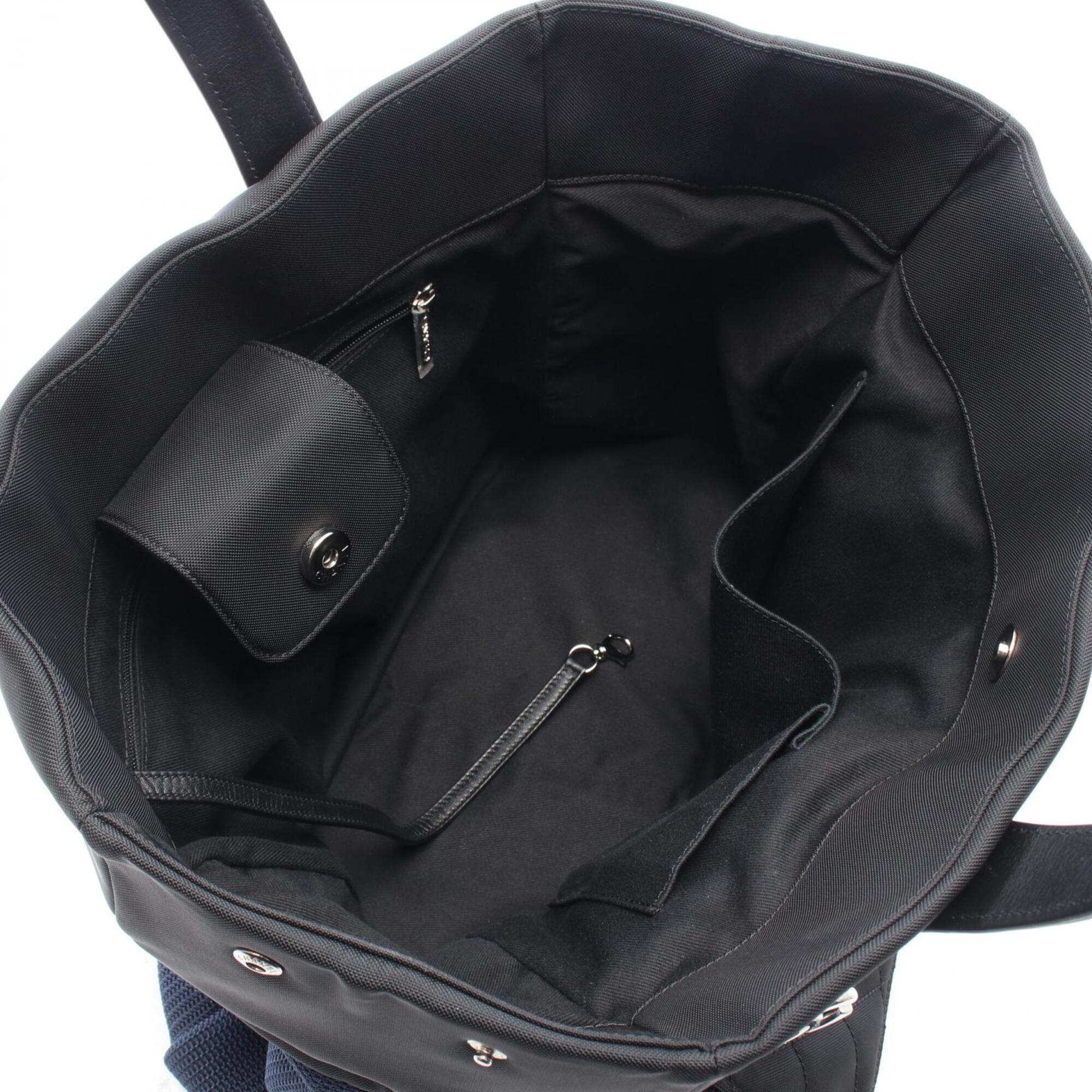 Chanel Black Navy Nylon Leather Handbag Tote Bag (Pre-Owned)