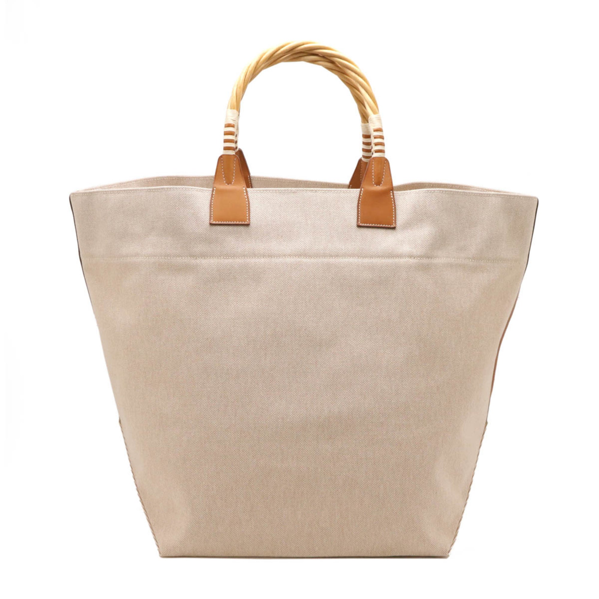 Hermes Beige Brown Toile H Straw Barenia Leather Tote Bag (Pre-Owned)