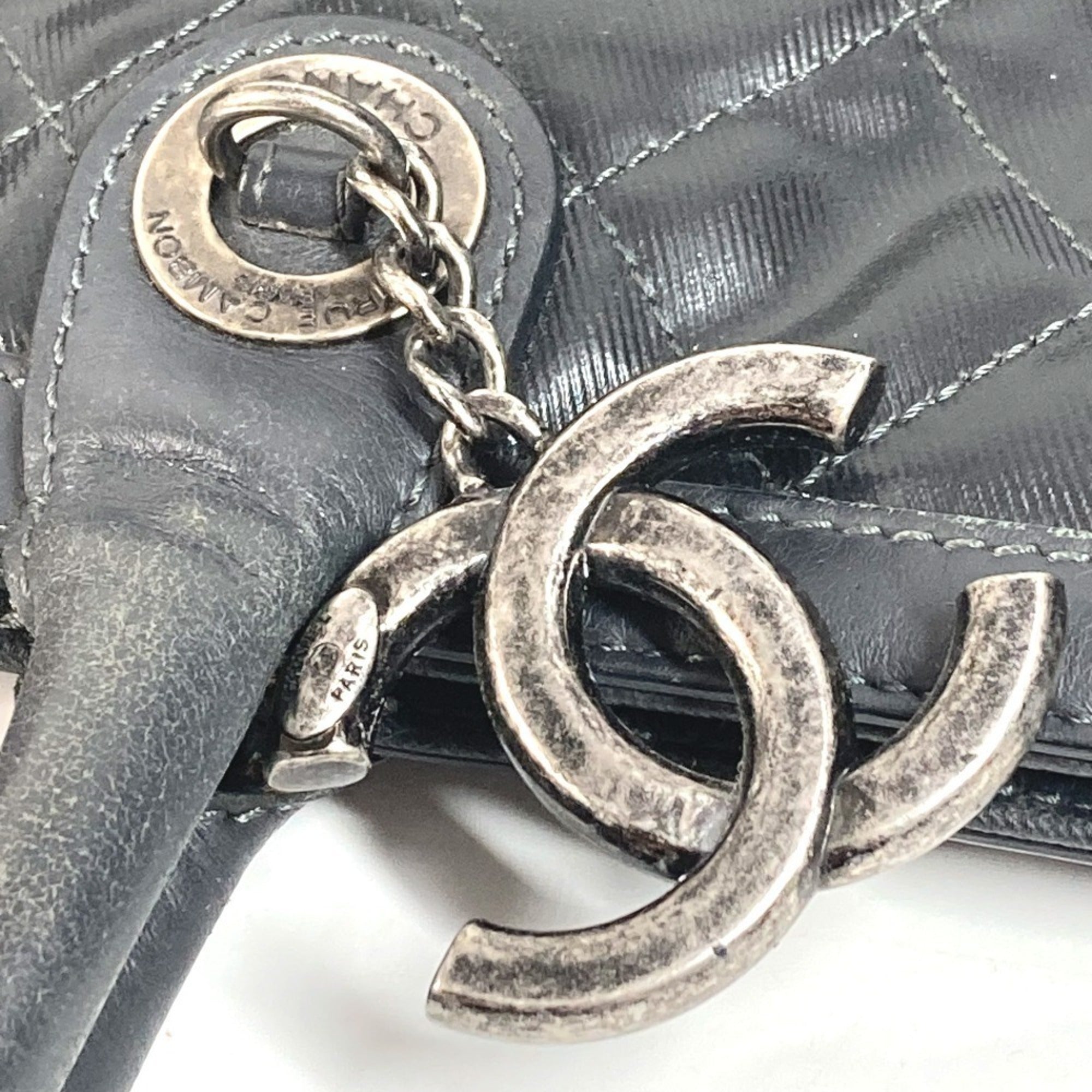 Chanel Matelasse Black Coated Canvas Leather Boston Bag Shoulder Bag Tote Bag (Pre-Owned)
