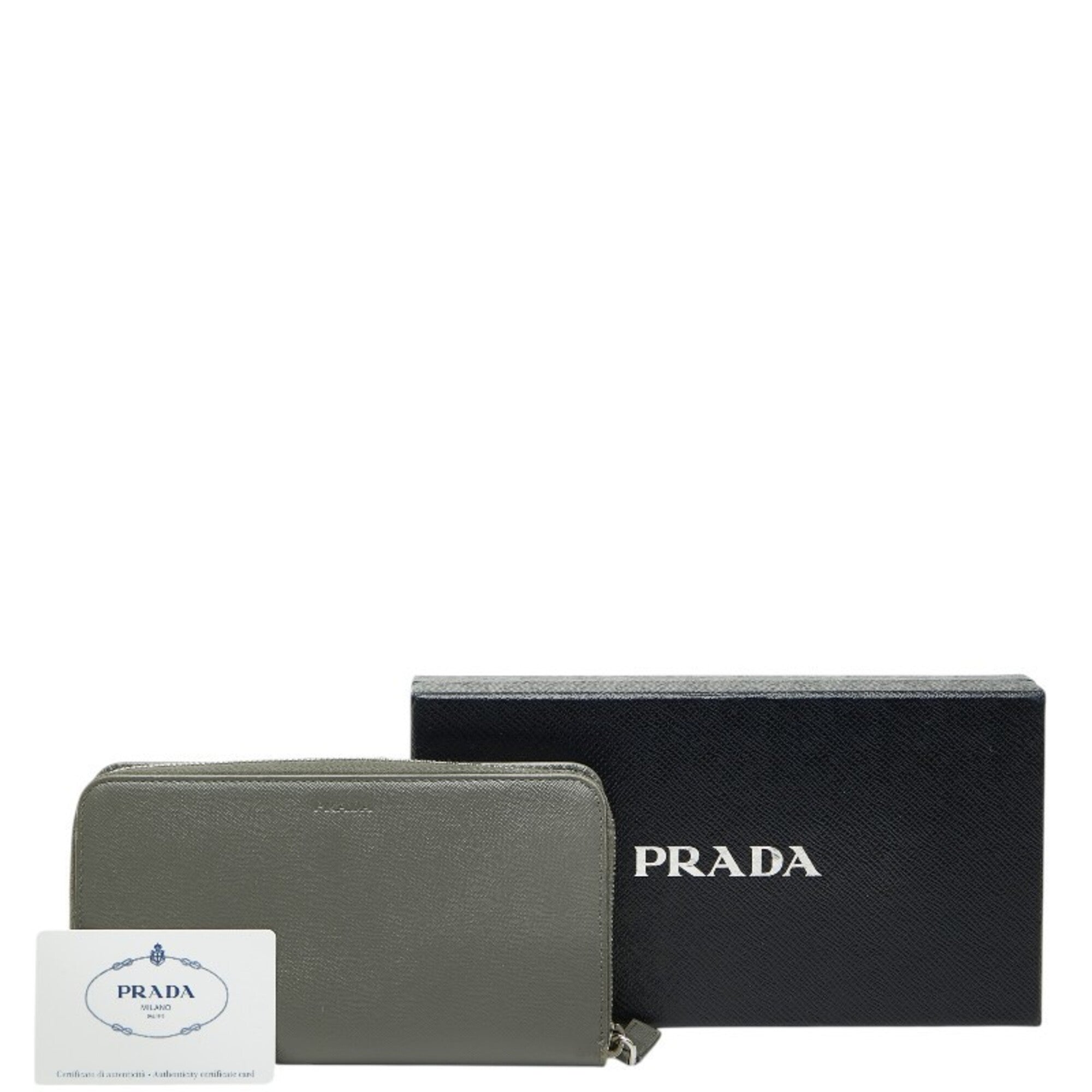 Prada Gray Saffiano Triangle Leather Long Wallet (Bi-Fold) (Pre-Owned)