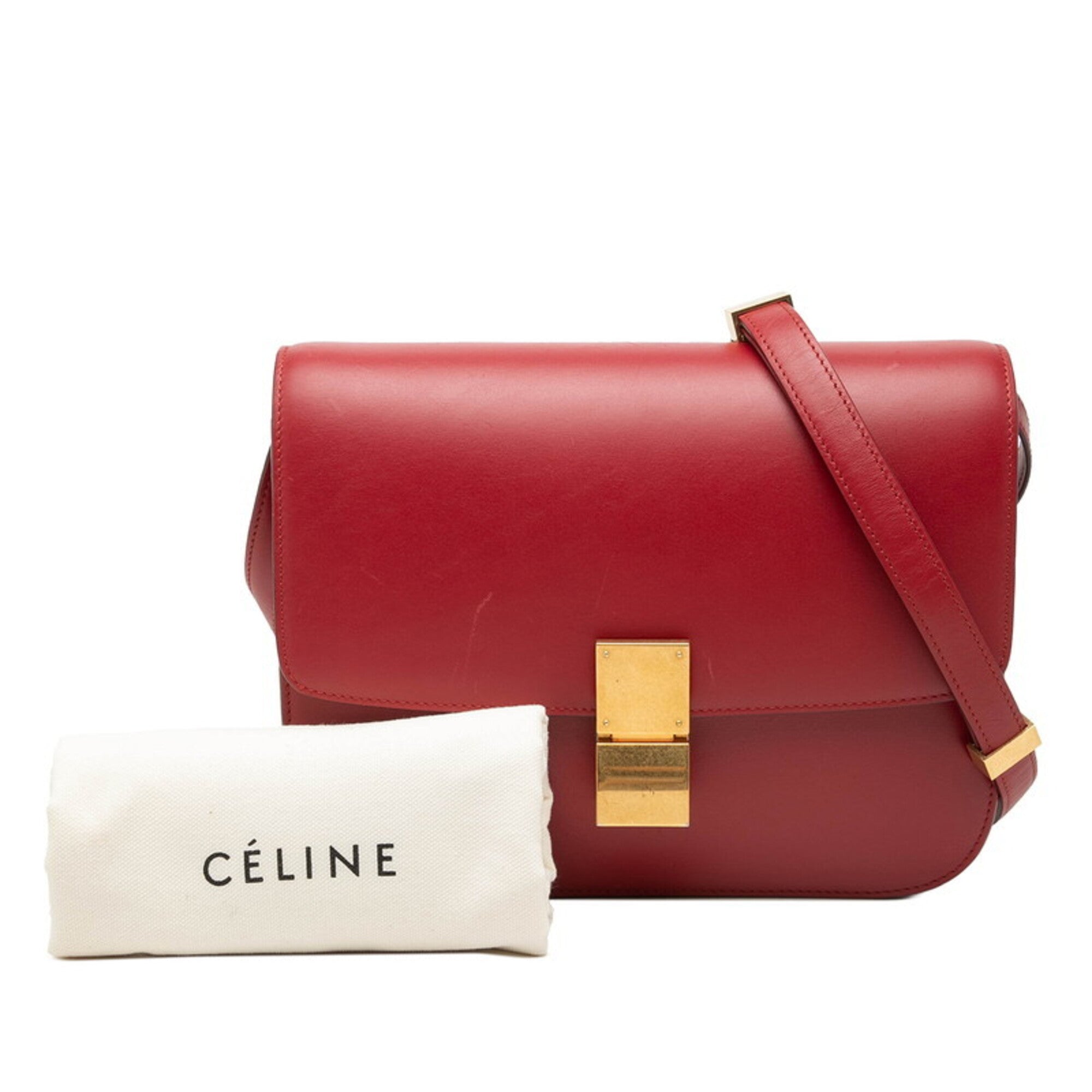 Celine Red Color Leather Shoulder Bag (Pre-Owned)