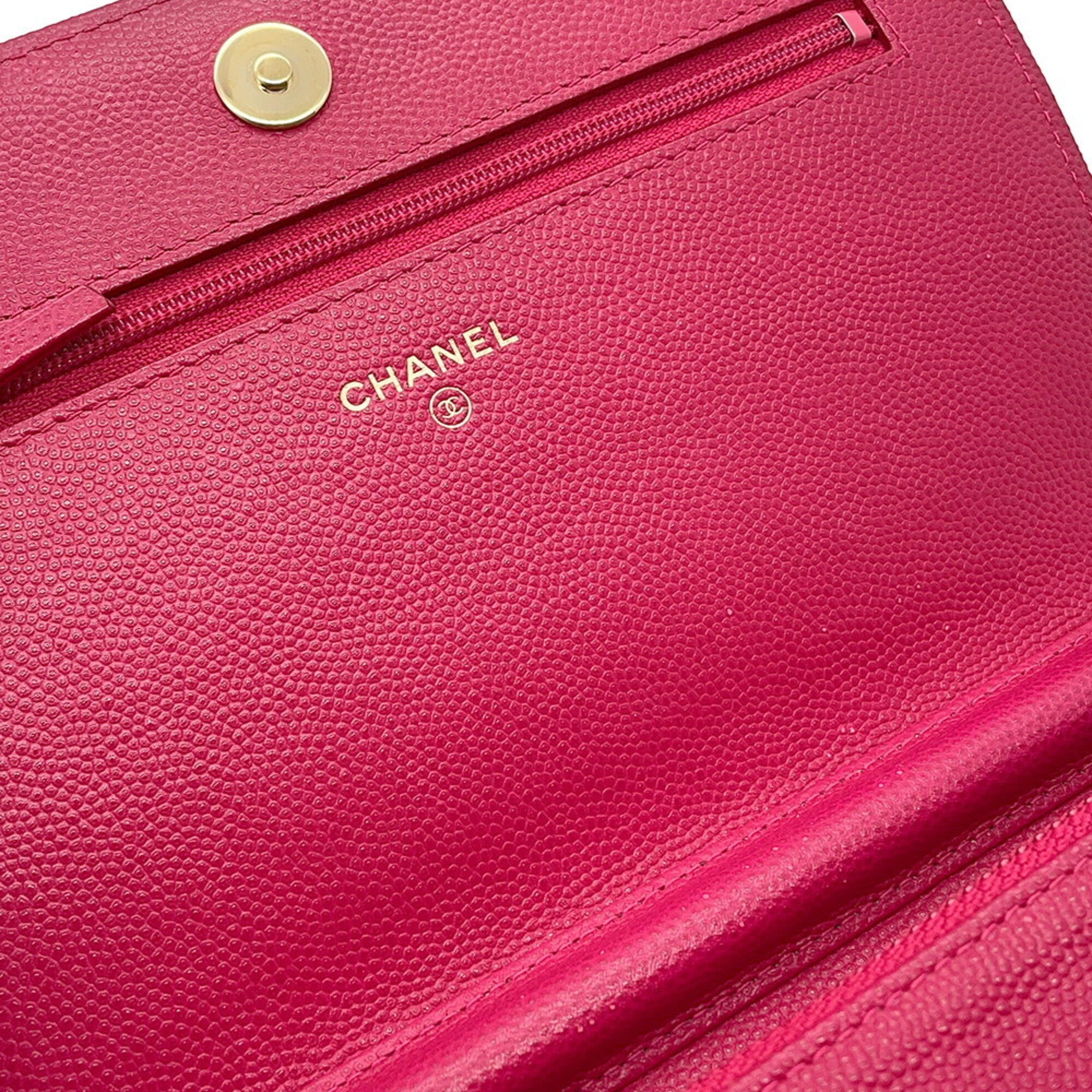 Chanel Pink Grained Calfskin Chain/Shoulder Wallet (Pre-Owned)