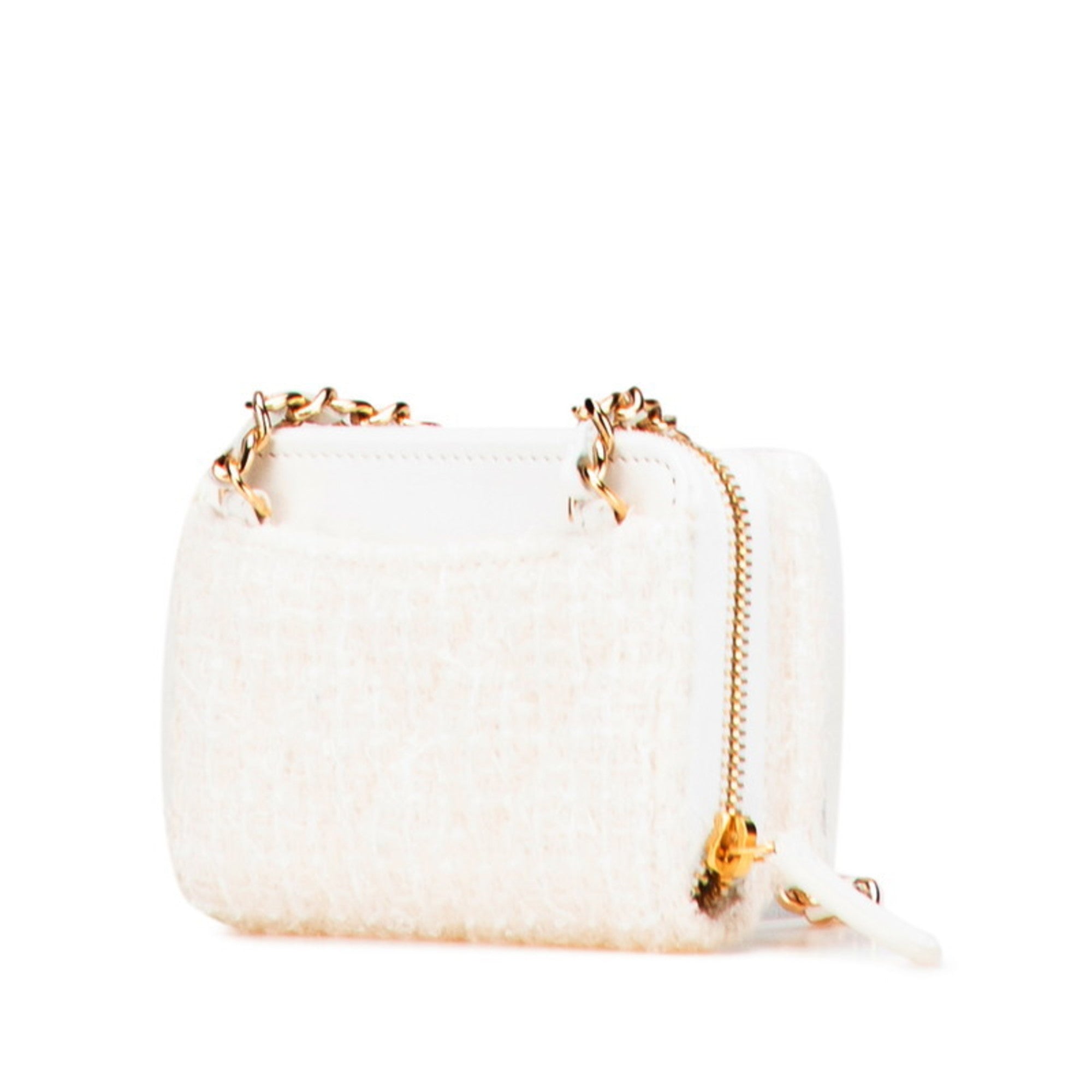 Chanel White Tweed Leather Chain/Shoulder Wallet (Pre-Owned)