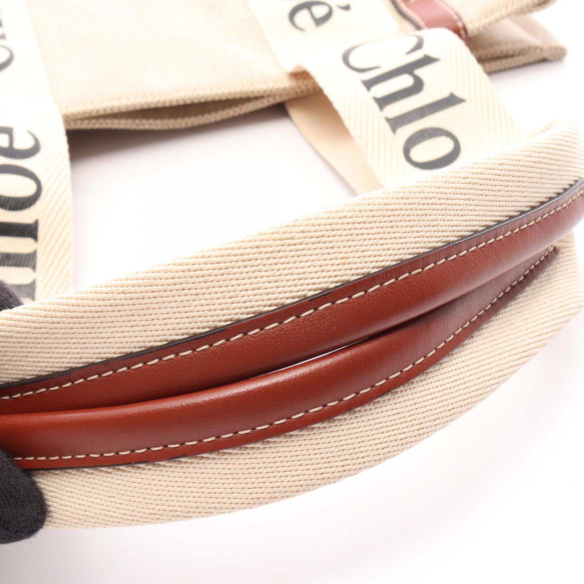 Chloé Beige Brown Canvas Leather Handbag Tote Bag (Pre-Owned)
