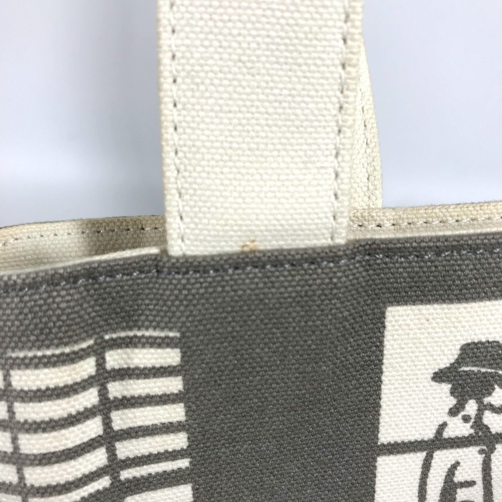 Chanel Gray White Canvas Handbag Shoulder Bag Tote Bag (Pre-Owned)