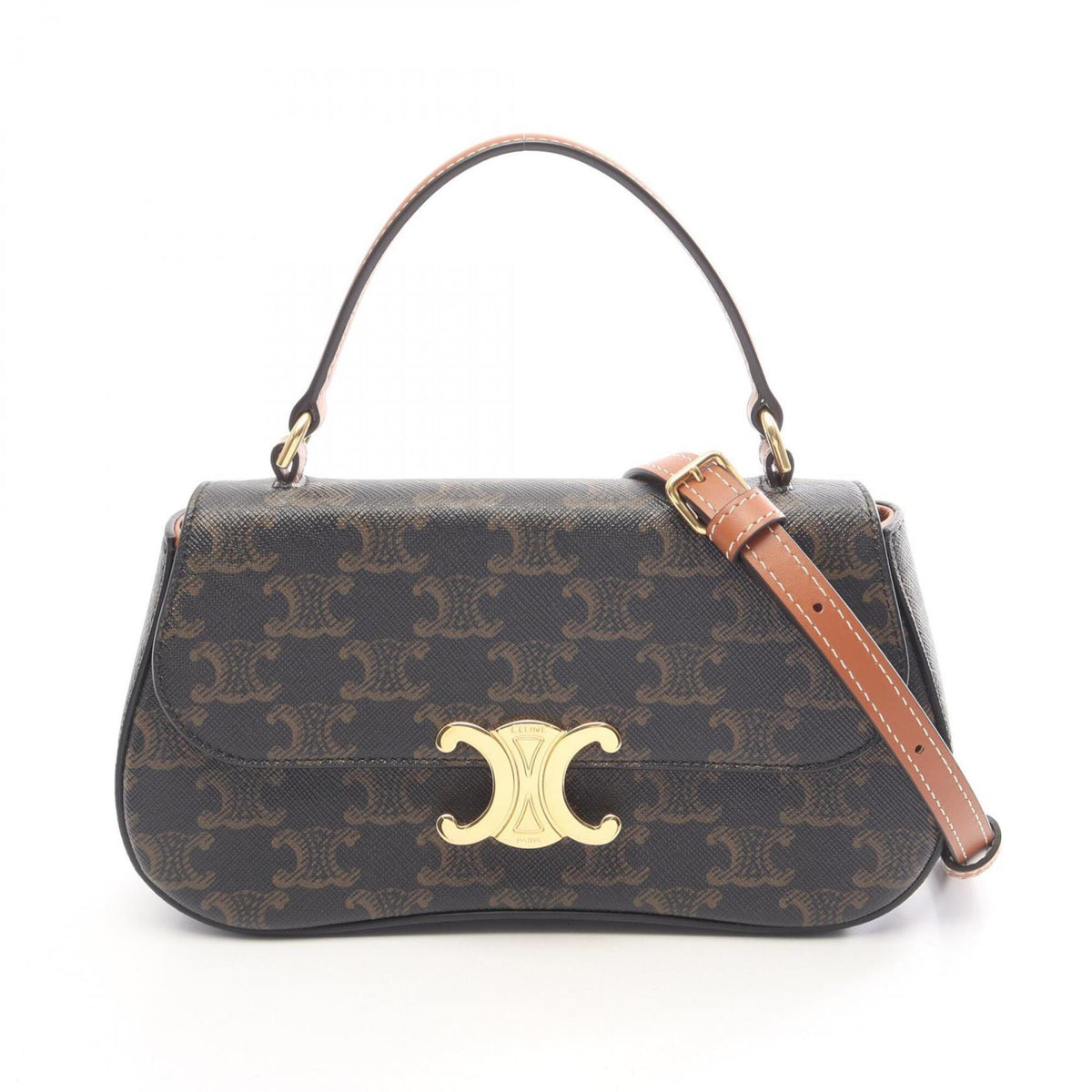 Celine Black Brown Pvc Coated Canvas Leather Handbag (Pre-Owned)
