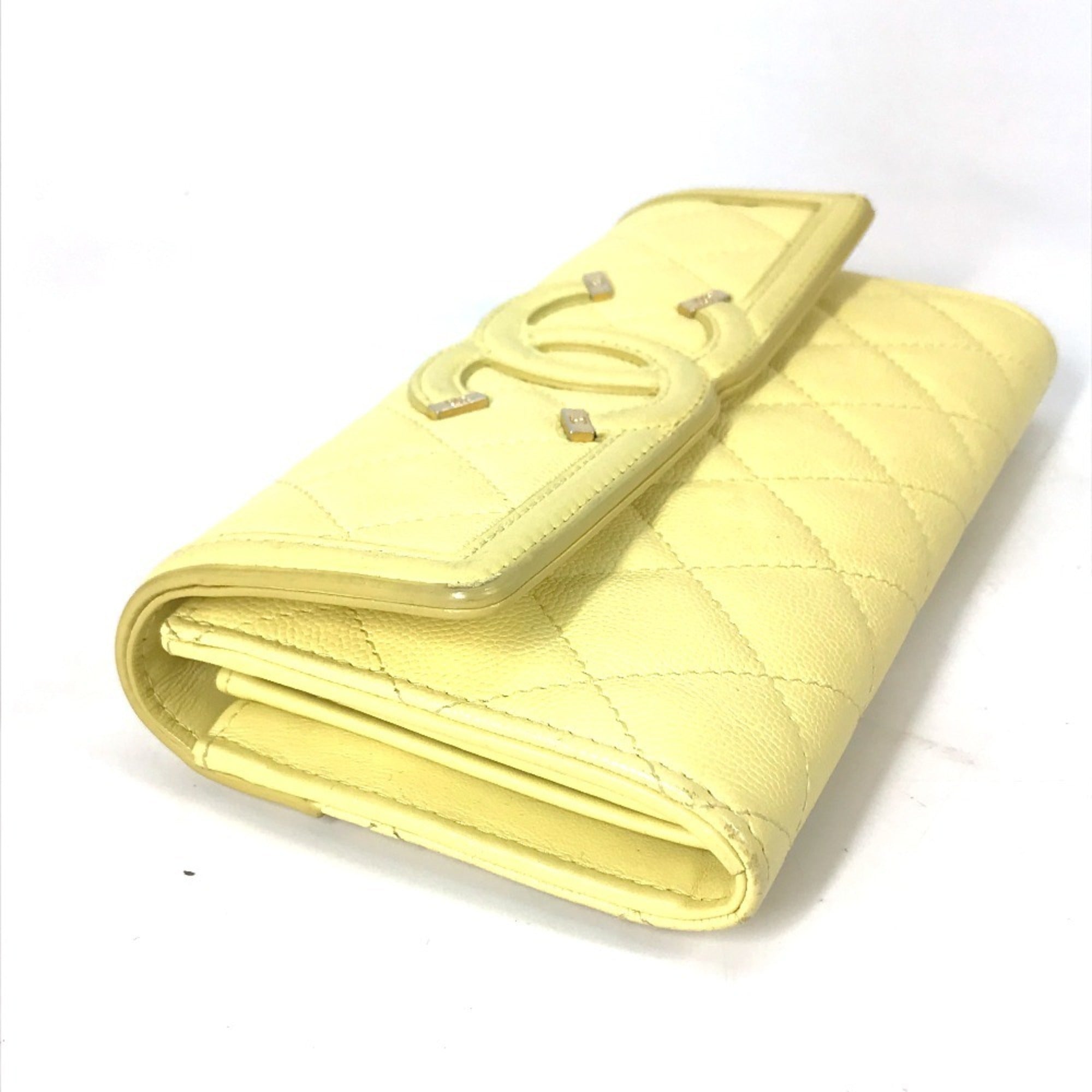 Chanel Yellow Grained Calfskin Long Wallet (Bi-Fold) (Pre-Owned)
