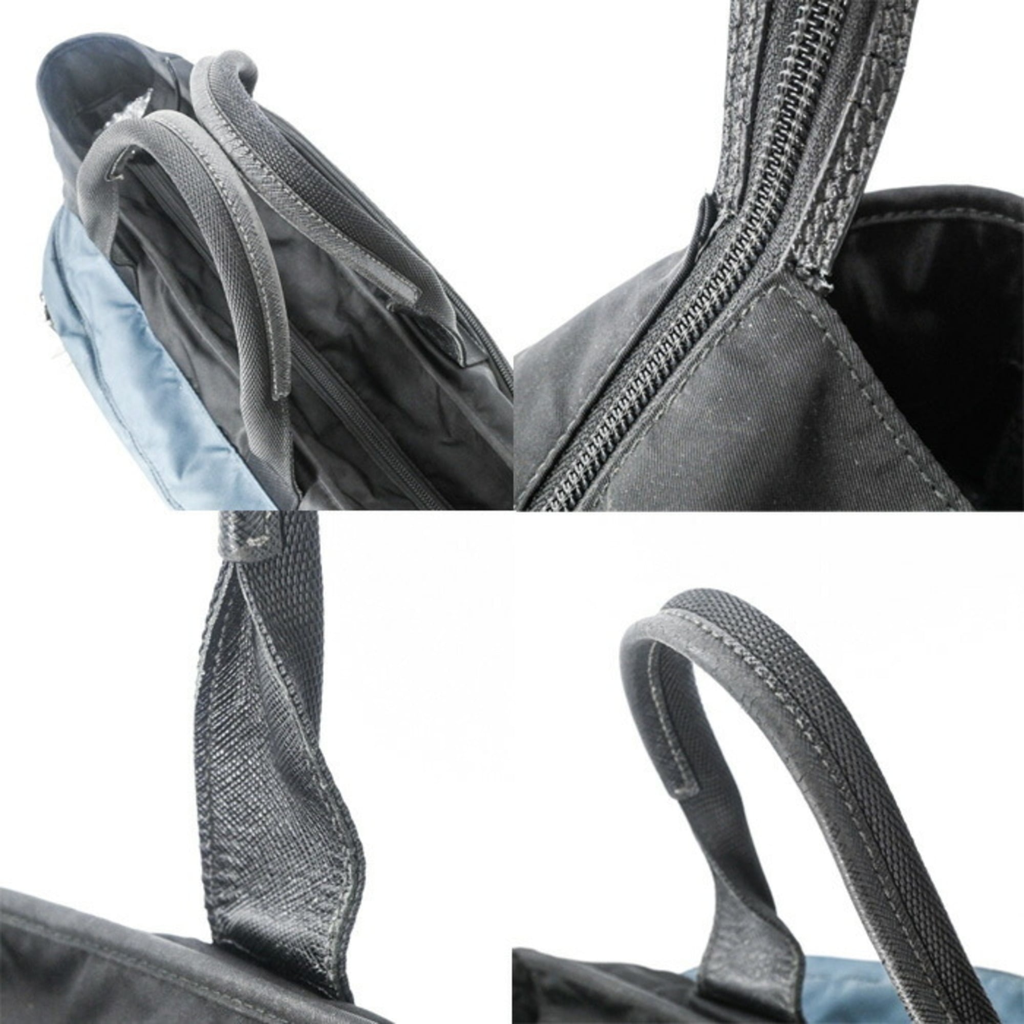 Prada Black Blue Canvas Handbag Tote Bag (Pre-Owned)