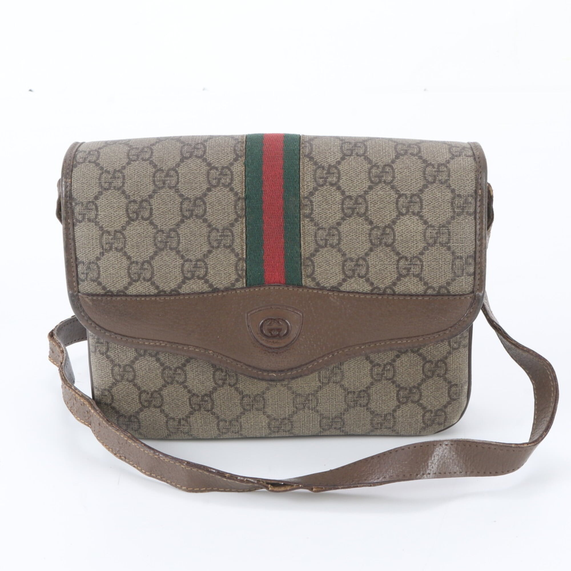 Gucci Brown Leather Coated Canvas Shoulder Bag (Pre-Owned)