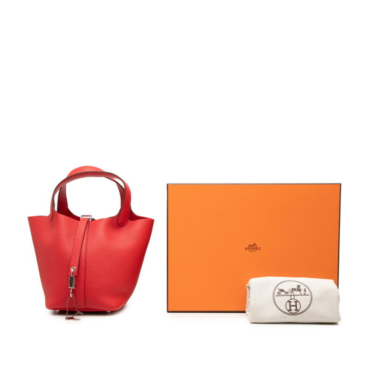 Hermes Red Color Taurillon Clemence Leather Handbag (Pre-Owned)