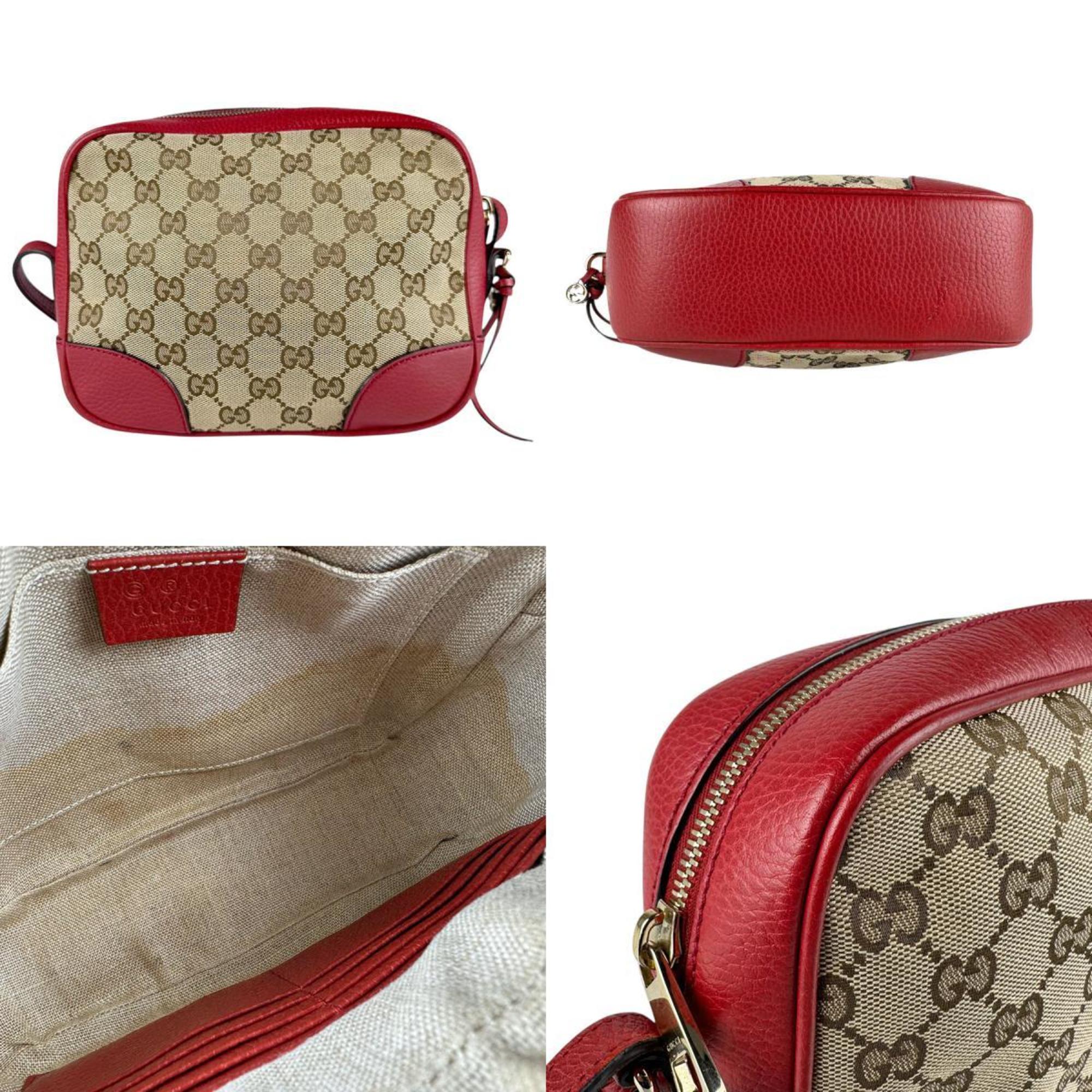 Gucci Brown Red Color Gg Canvas Leather Shoulder Bag (Pre-Owned)