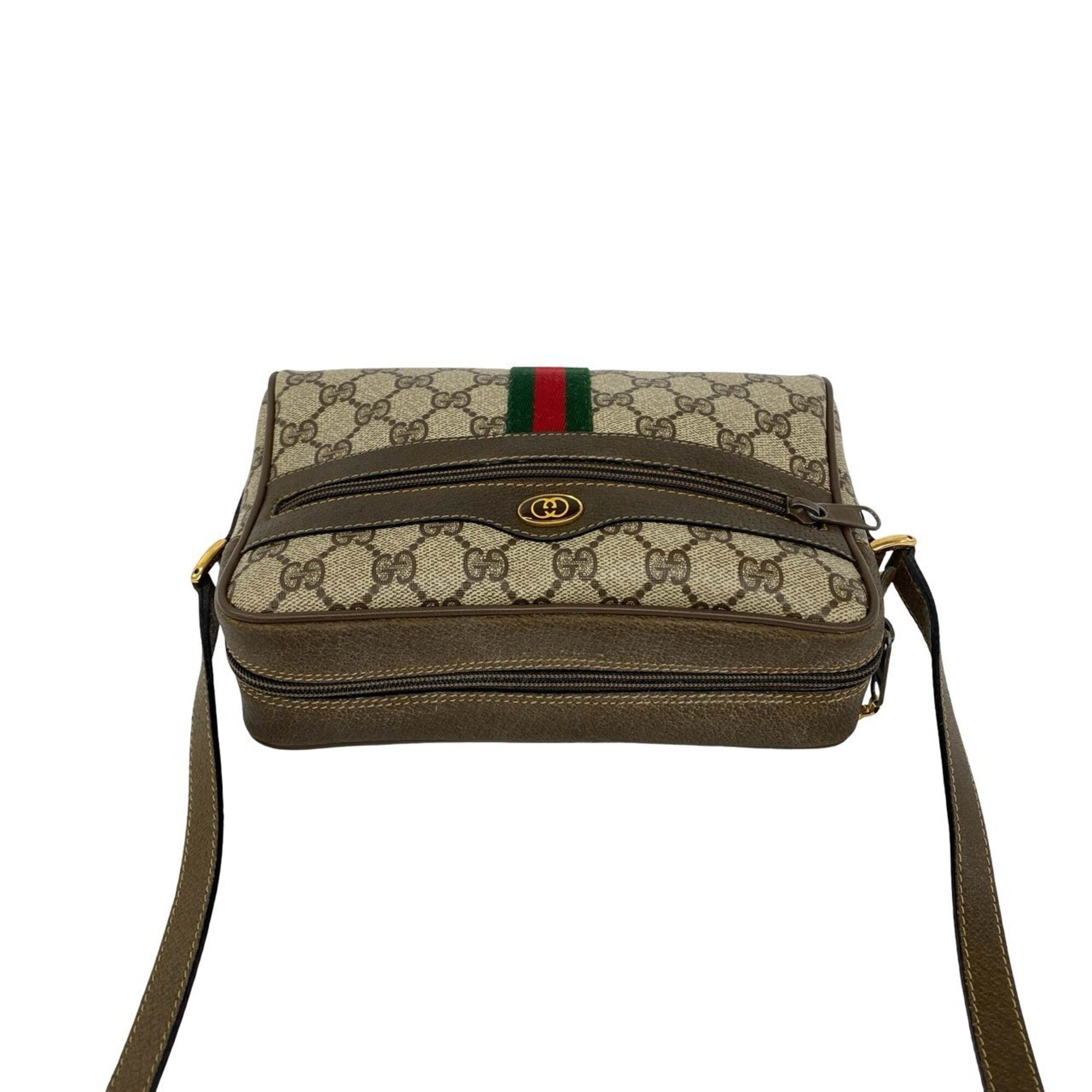 Gucci Brown Green Red Color Leather Pvc Shoulder Bag (Pre-Owned)