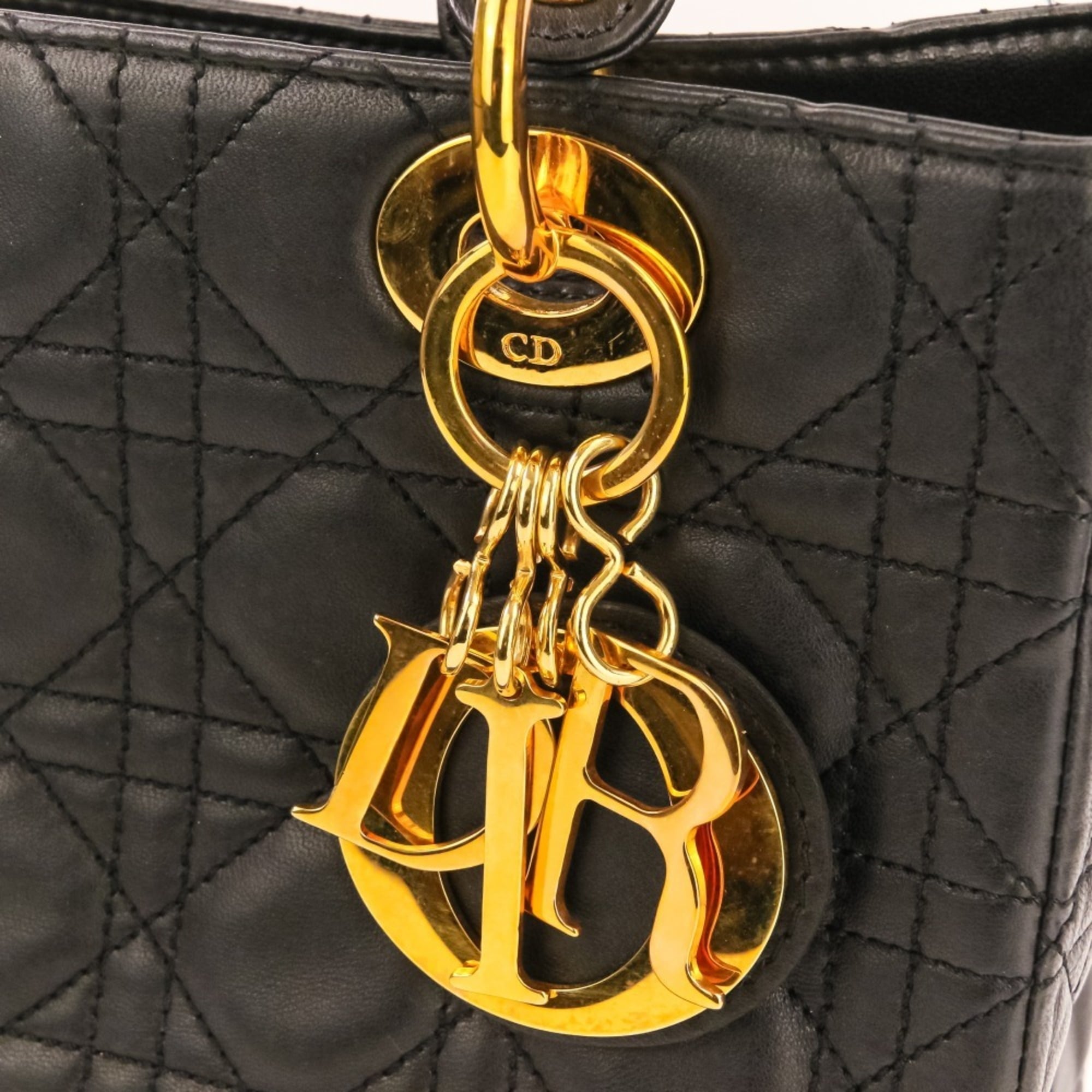 Christian Dior Lady Dior Black Leather Handbag Shoulder Bag (Pre-Owned)