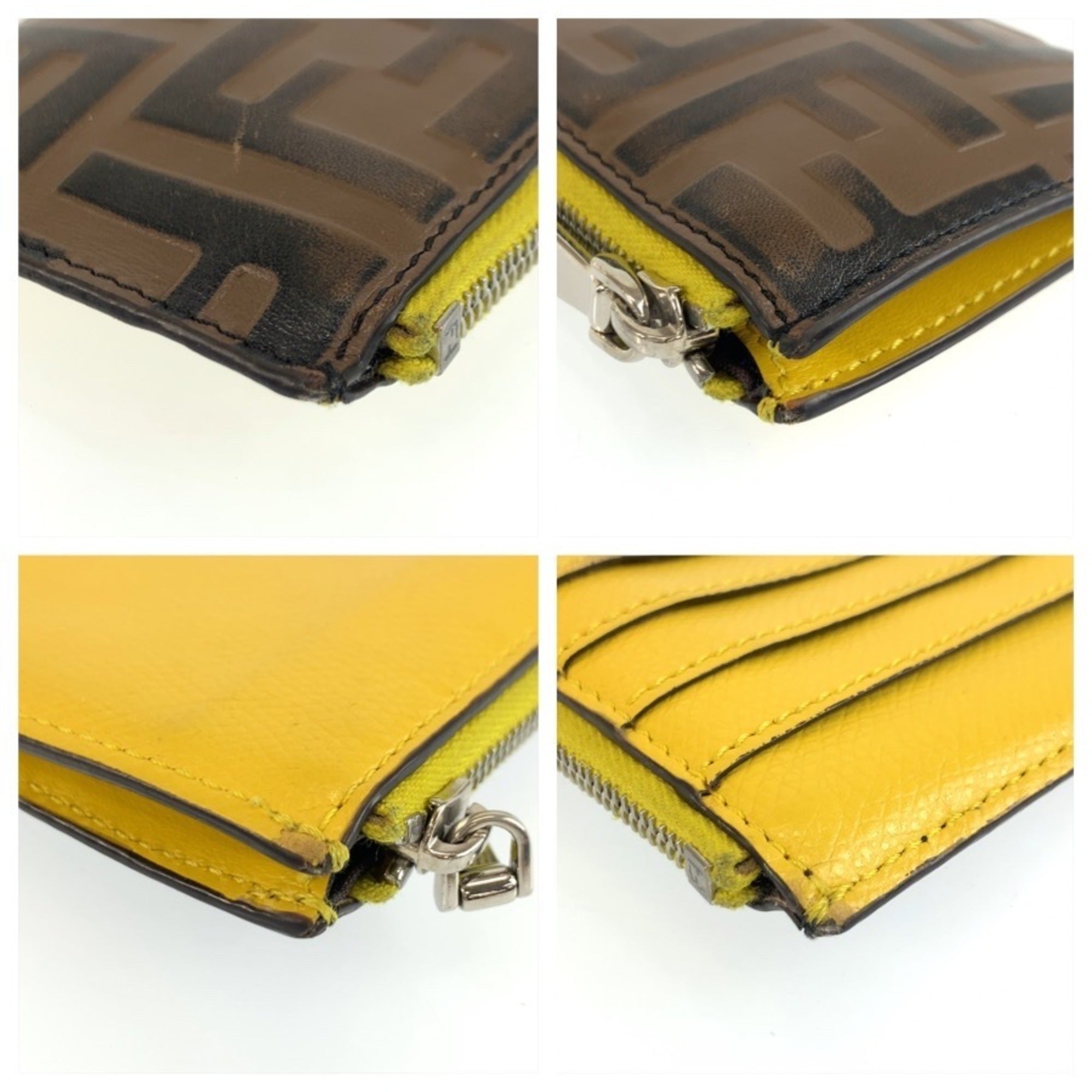 Fendi Brown Yellow Leather Coin Purse/Coin Case (Pre-Owned)