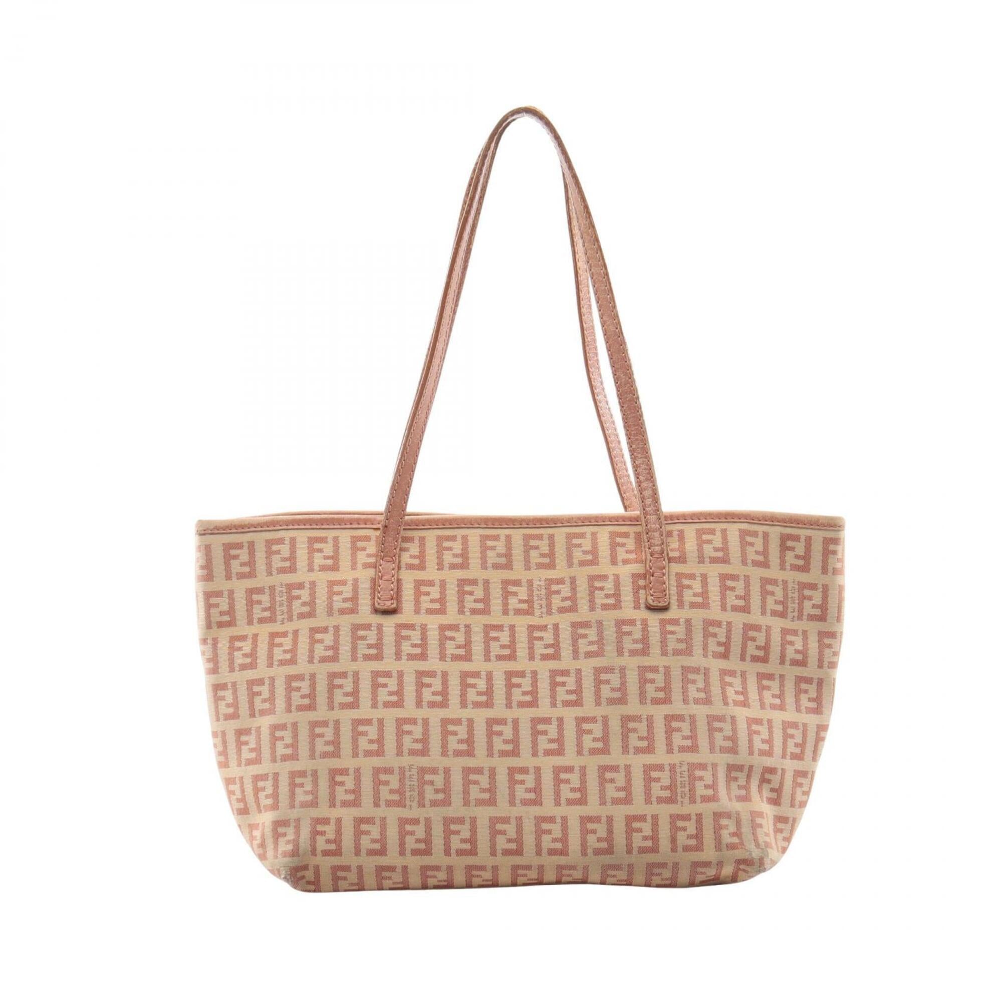 Fendi Beige Pink Canvas Leather Handbag Tote Bag (Pre-Owned)